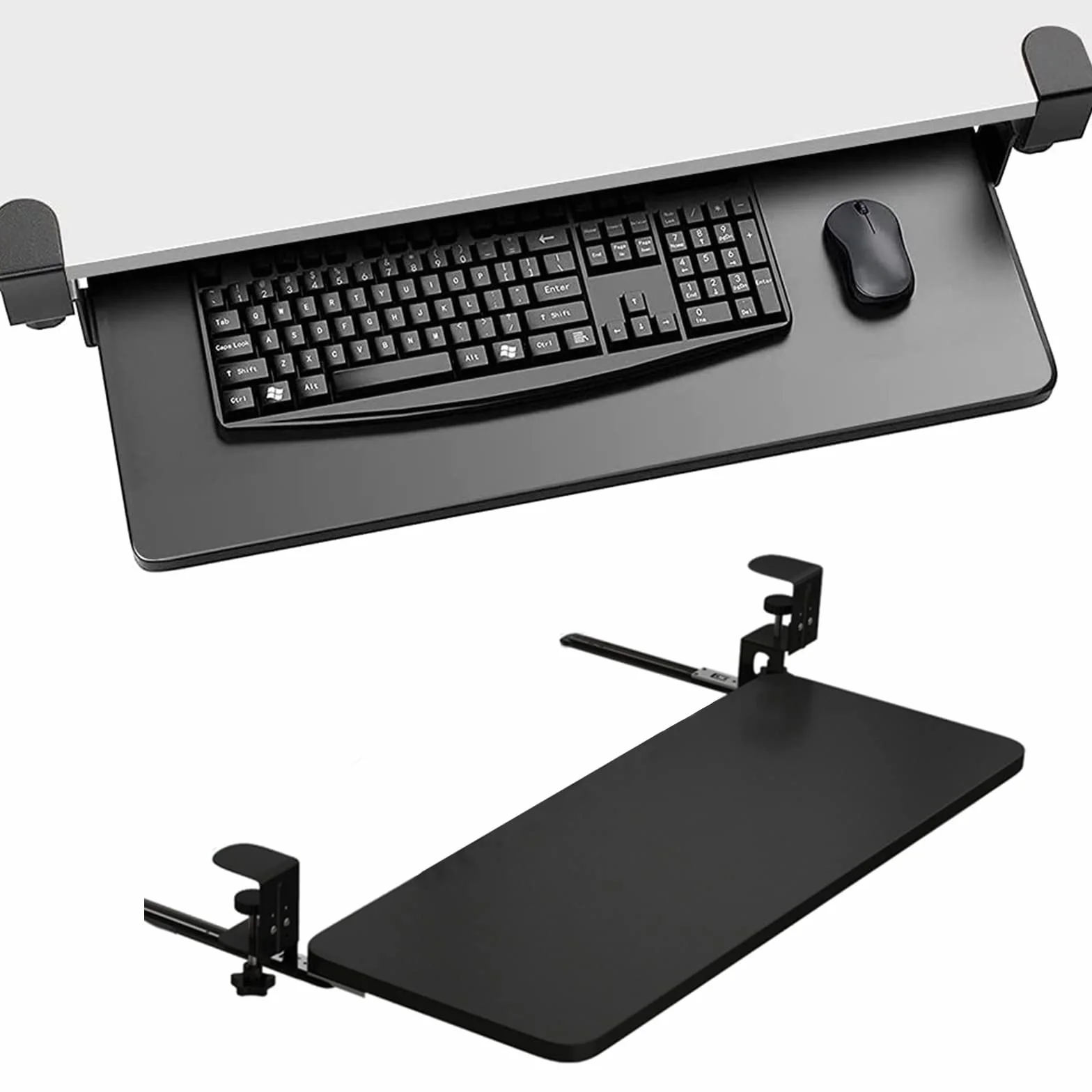 Bardzo szeroka półka na klawiaturę 520/650/750x250 mm — wysuwana platforma pod klawiaturę pod biurkiem, pasuje do pełnowymiarowej klawiatury i myszy, ergonomiczne przedłużenie biurka Wsporni