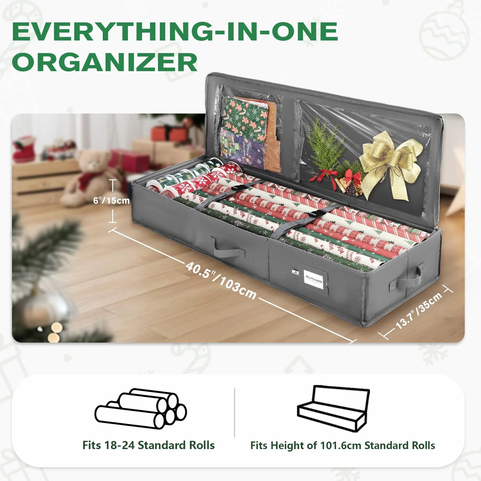 BRANTMAKER Duży Organizer na Papier do Pakowania (103 x 35 x 15 cm) - Tkanina Oxford, Akcesoria na Boże Narodzenie