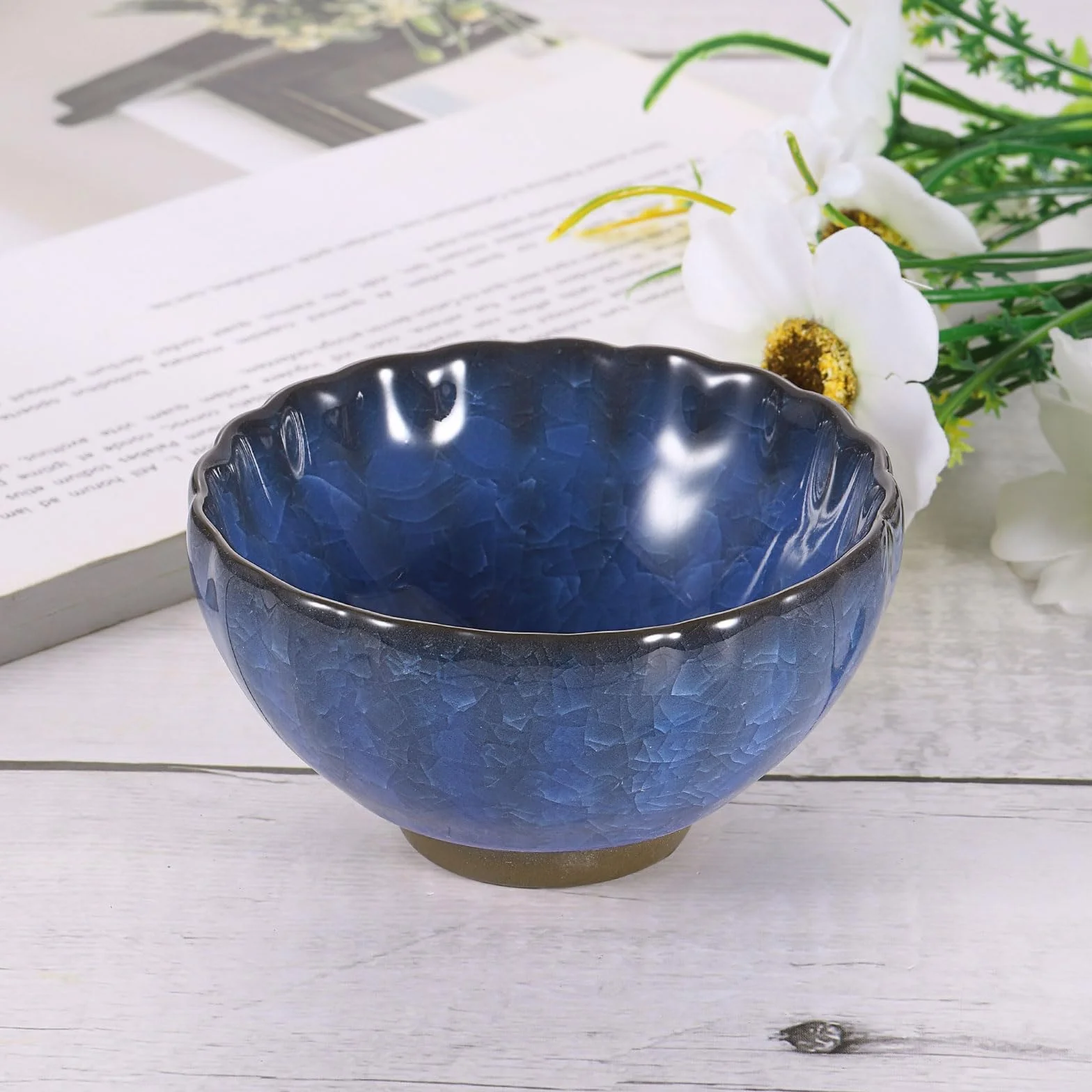 QUARKZMAN Japońska miska Matcha 4,23 uncji tradycyjny ceramiczny zestaw do herbaty Gong Fu Japoński kubek do herbaty bez uchwytu Porcelana duży do herbaty Matcha Kawa napoje, niebieski