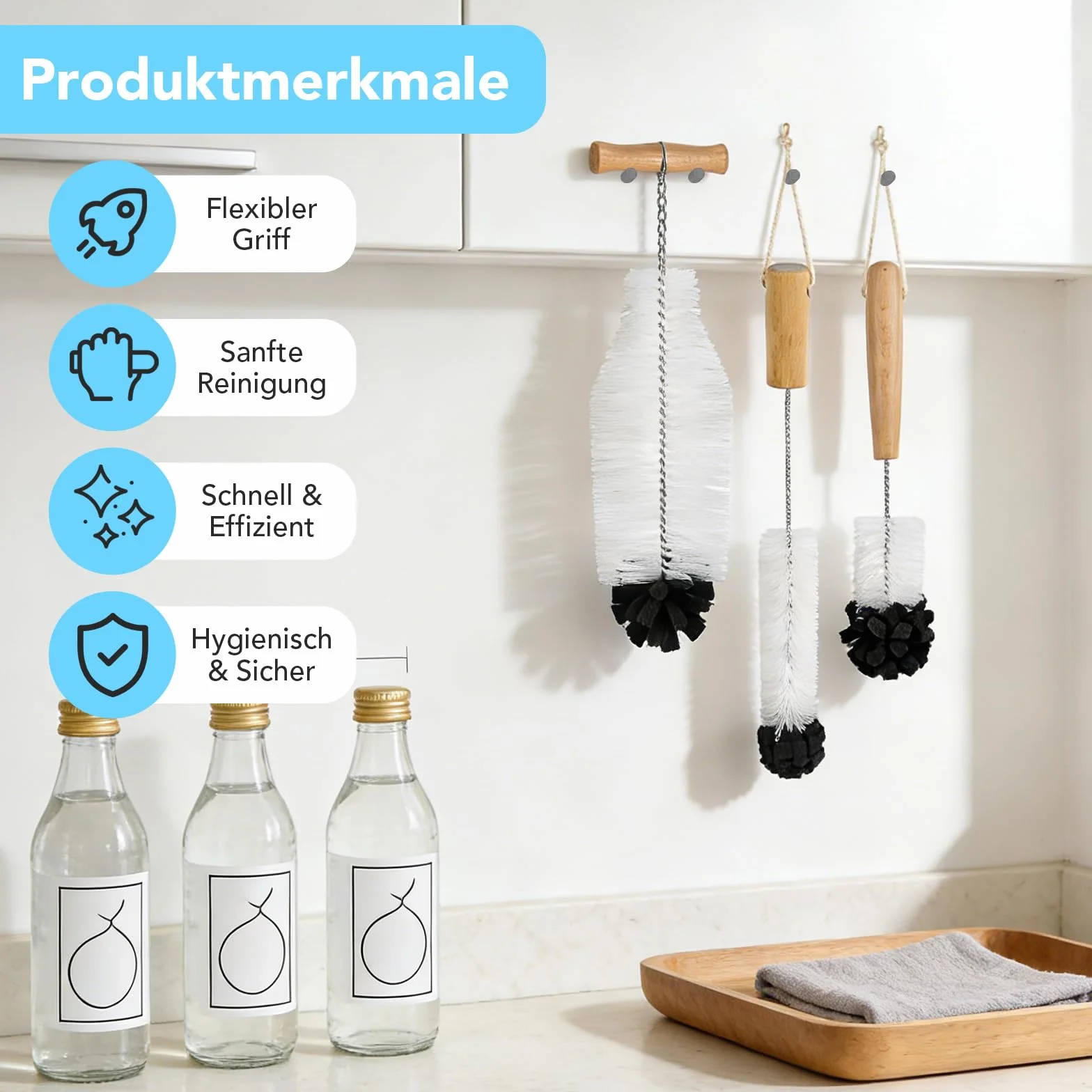 Szczotka do czyszczenia butelek szklanych 3 sztuki długa kompatybilna z Sodastream