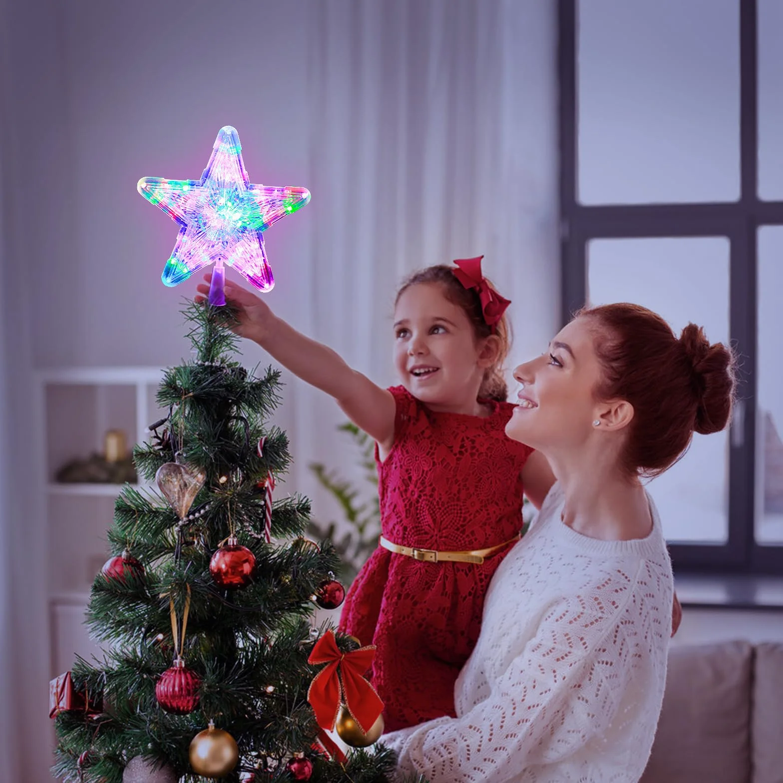 Czubek choinkowy gwiazda, czubek choinkowy dekoracja z 30 diodami LED, czubek gwiazda 9 x 1,57 cala, błyszczące gwiazdy, gwiazda na choinkę, światła topper dekoracja bożonarodzeniowa
