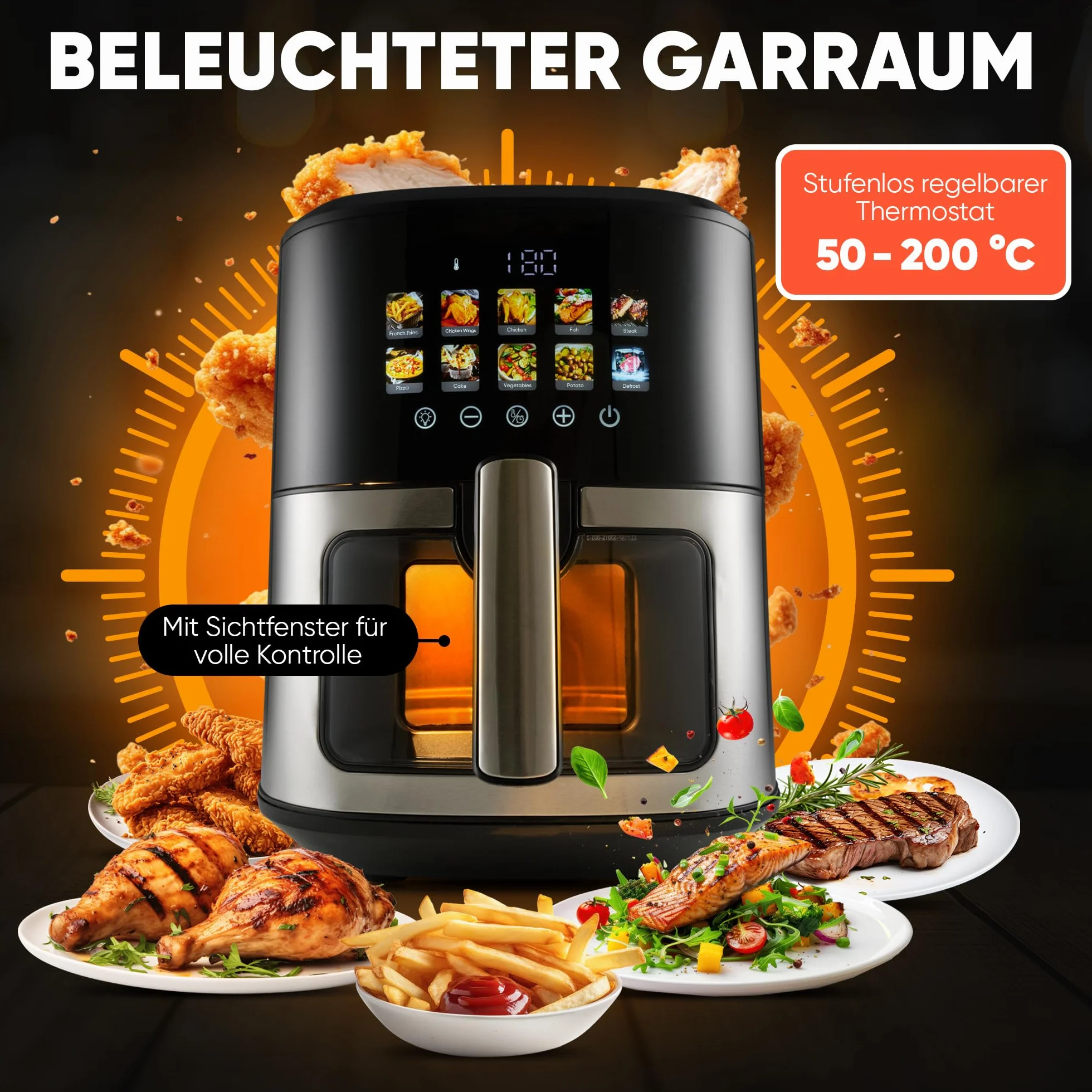 Proficook, Frytownica na gorące powietrze 6,5 l 1700 W PC-FR1286H - ​​Stal nierdzewna, 9 programów automatycznych, Oszczędzanie energii, Automatyczne wyłączanie, Zimny ​​uchwyt