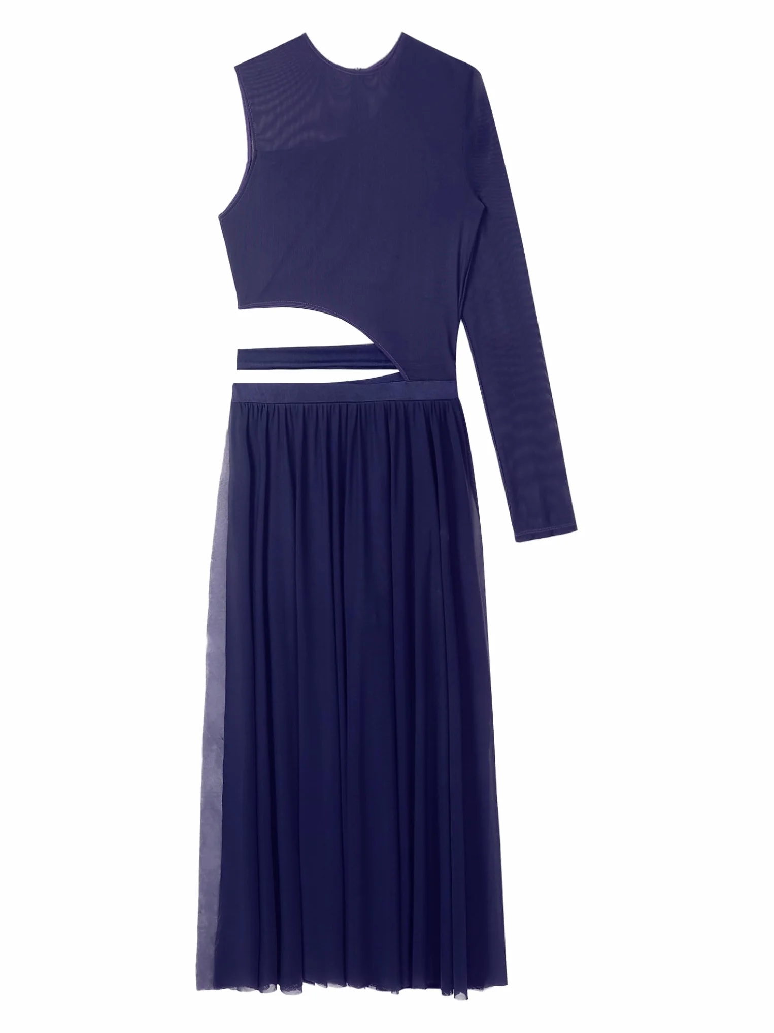 Hedmy Damska sukienka do tańca z siateczką, długa sukienka baletowa, na jedno ramię, trykot, kombinezon do tańca