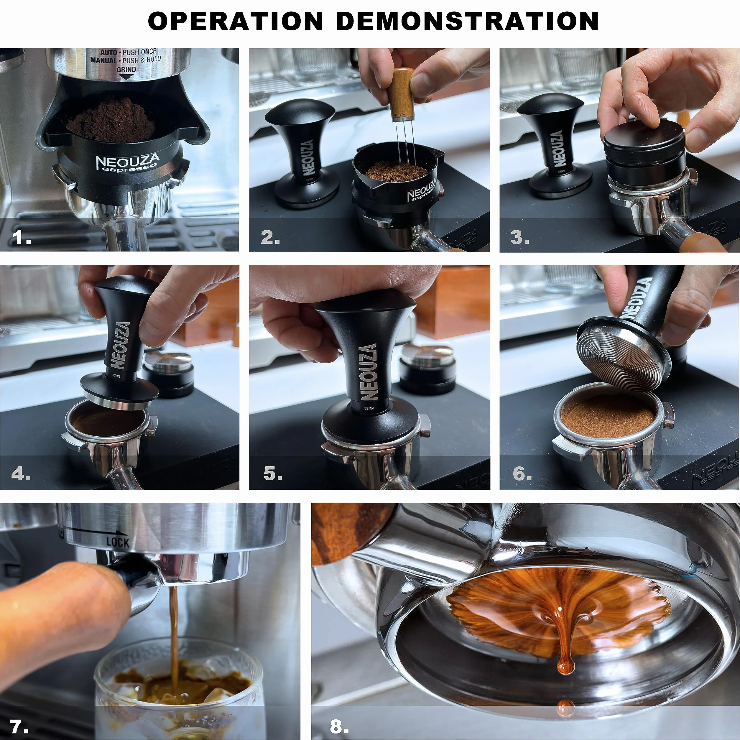 NEOUZA Tamper do espresso V2 podwójnie kalibrowany sprężynowy 53,3 mm stal nierdzewna