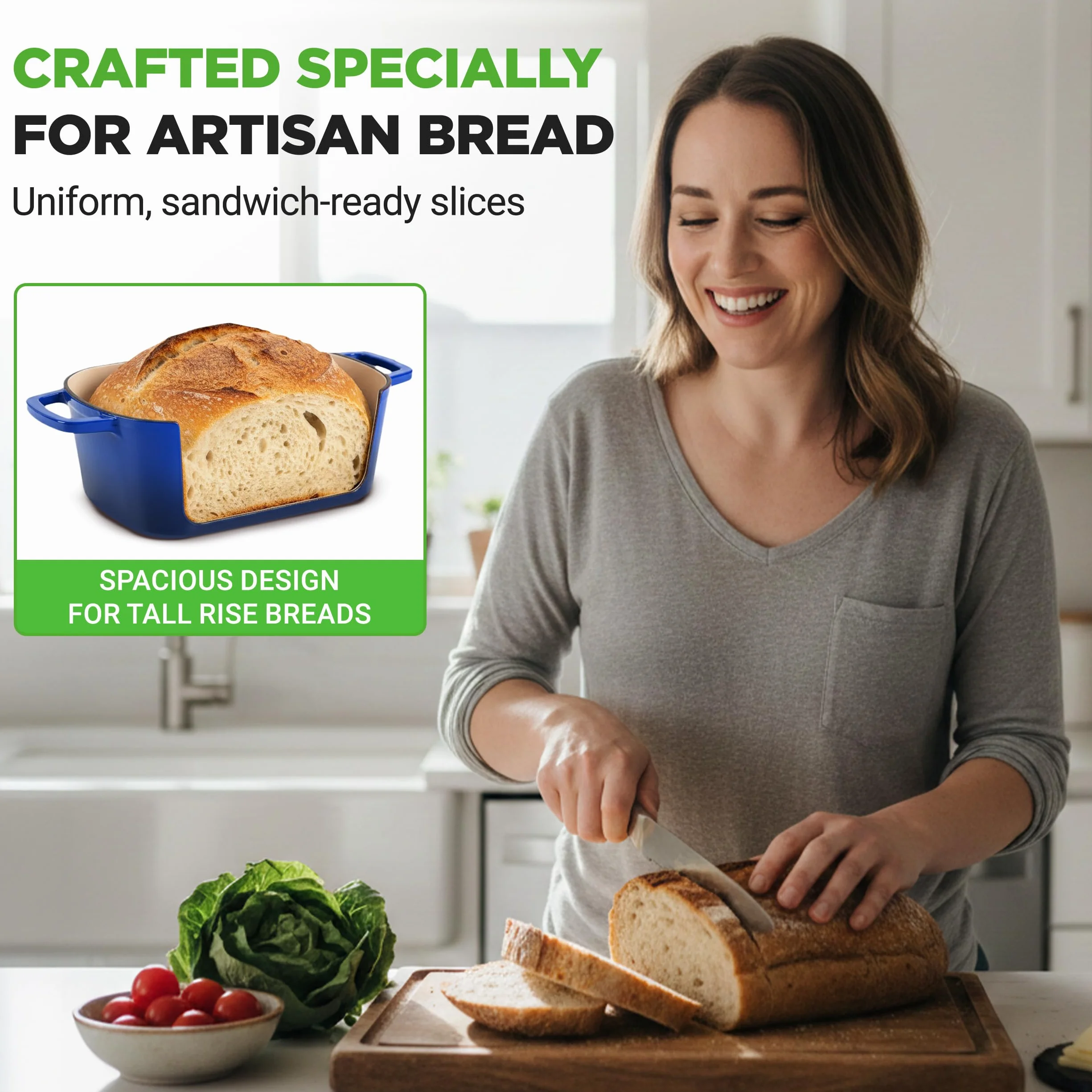 NutriChef 10" emaliowana żeliwna forma do chleba z pokrywką, owalna forma typu Dutch oven z silikonowymi rękawicami, odporna na temperaturę do 260°C, do pieczenia, pieczenia mięs, duszenia, niebieska