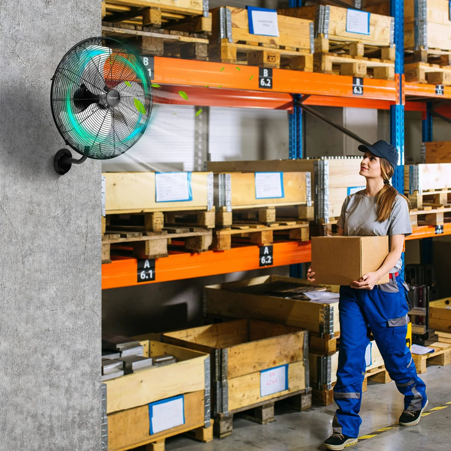 COSTWAY Wentylator ścienny 56 cm oscylujący 3 stopnie
