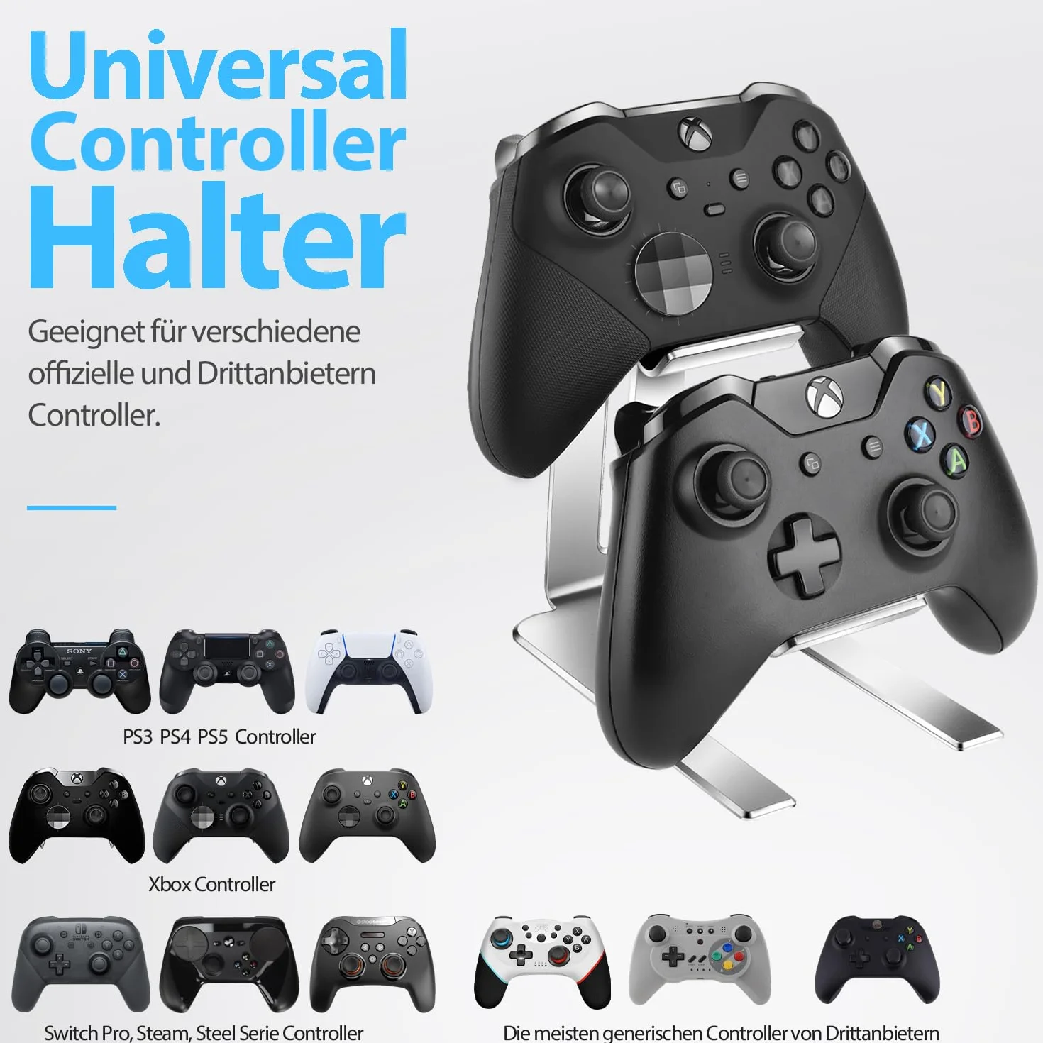 Uchwyt na kontroler gier, uniwersalny uchwyt na kontroler, aluminiowy stojak na kontroler do PS5, PS4, Xbox One, Xbox Series X S, Switch Pro akcesoria gamingowe