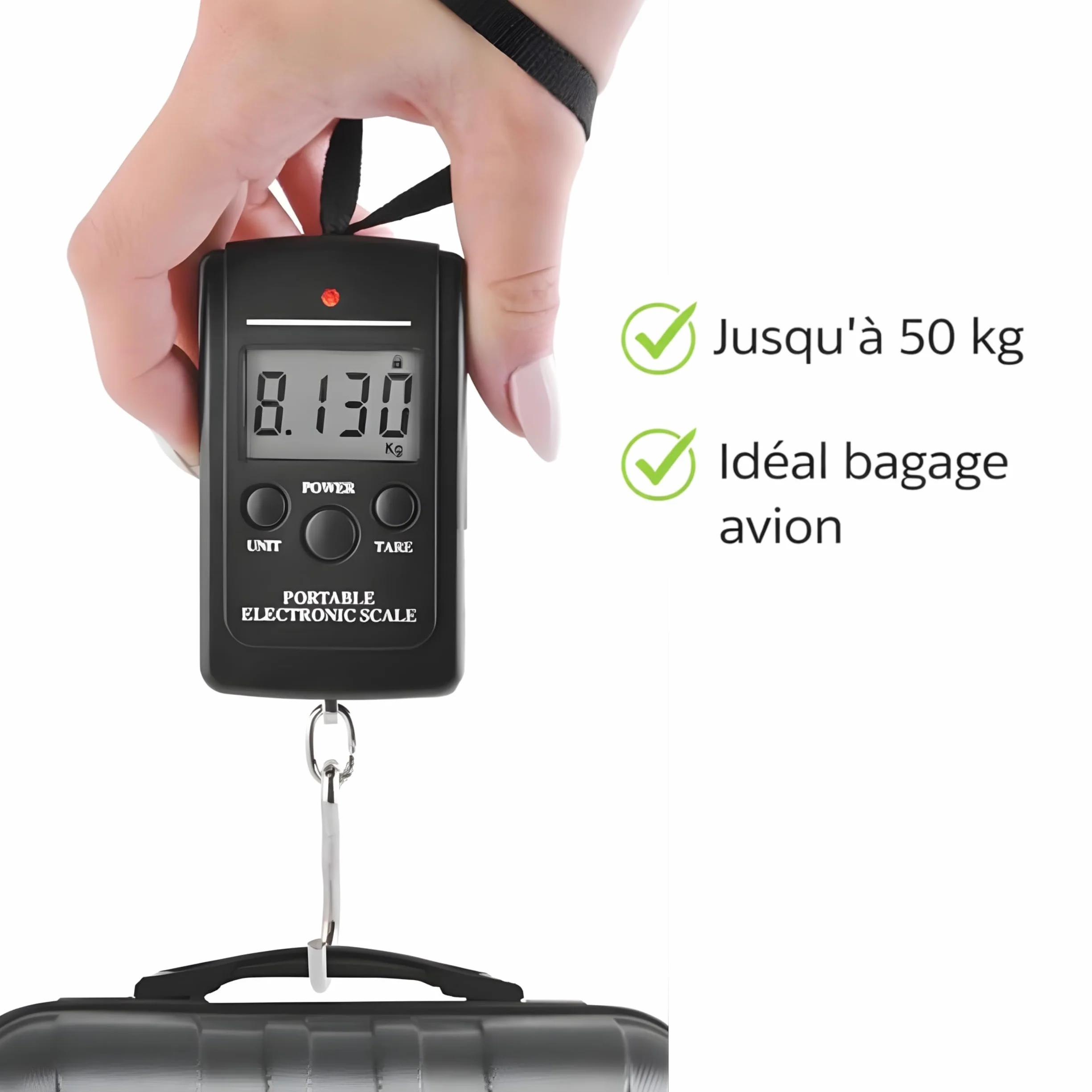 PARENCE.- Przenośna cyfrowa waga bagażowa z wyświetlaczem LCD, wszechstronna w podróży, wędkowaniu i w domu - Do 50 kg - Precyzja i wielofunkcyjność