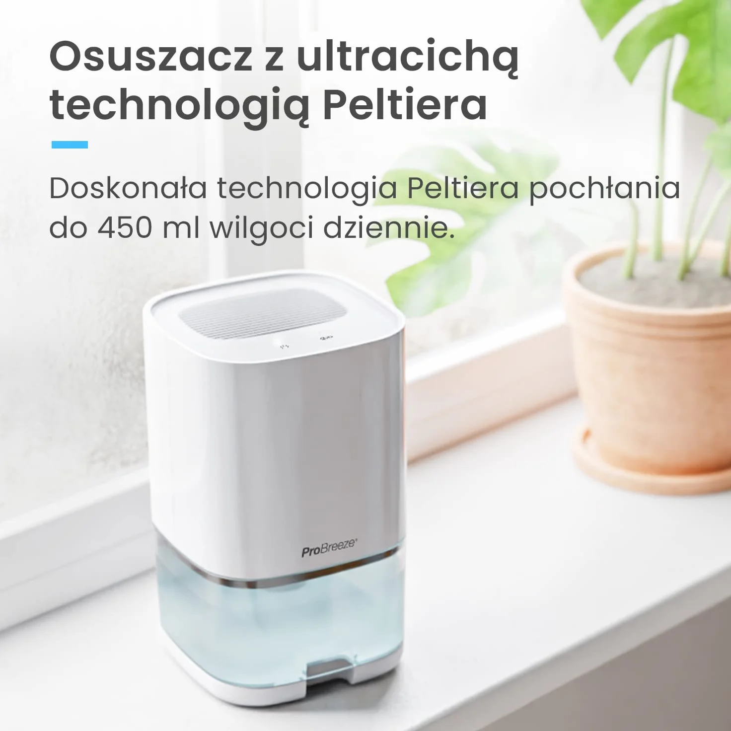 Pro Breeze Elektryczny osuszacz powietrza 1000 ml z timerem 4h, pochłaniacz wilgoci, mini osuszacz do łazienki, biały