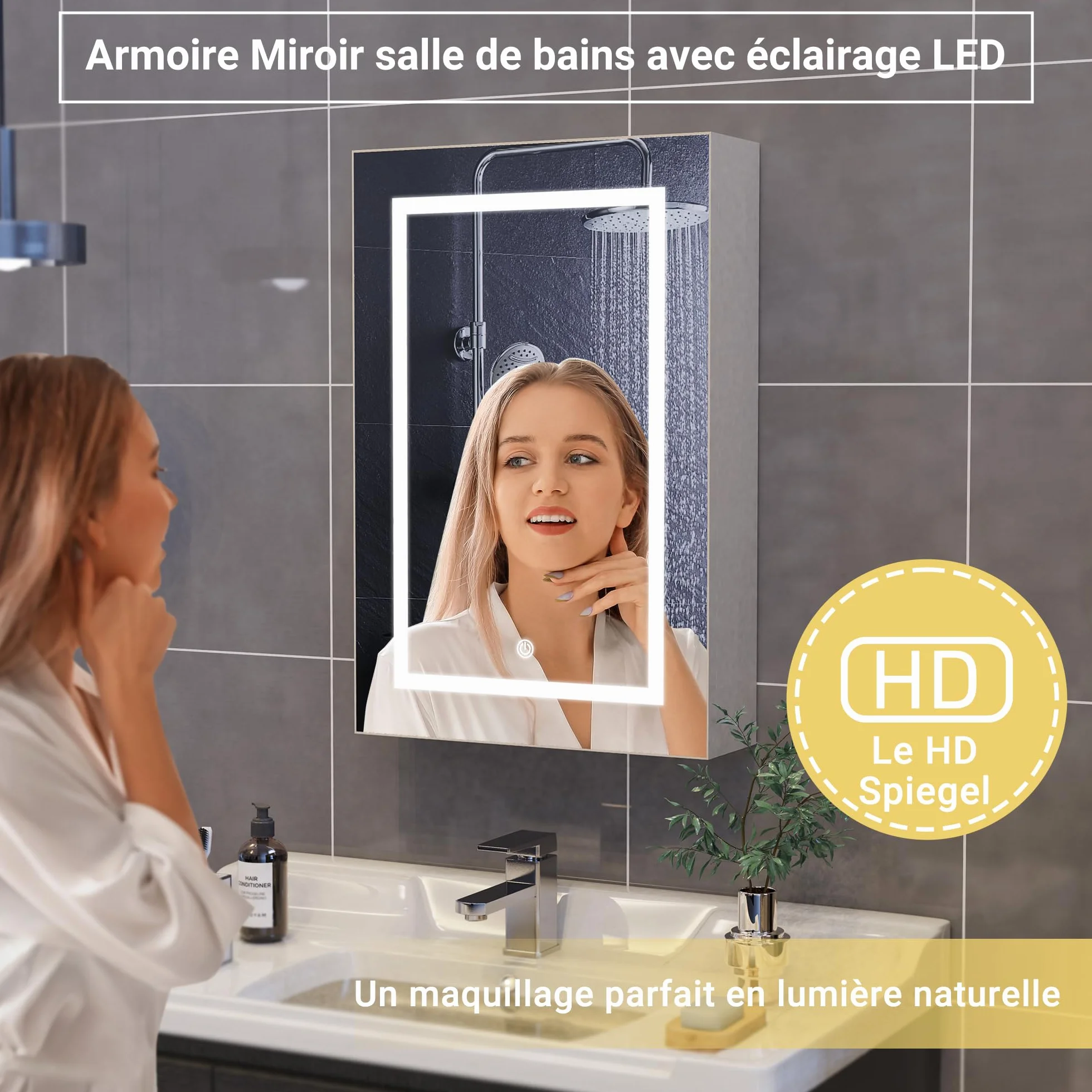 Szafka łazienkowa z lustrem LED podwójna 50x15x70 cm biała