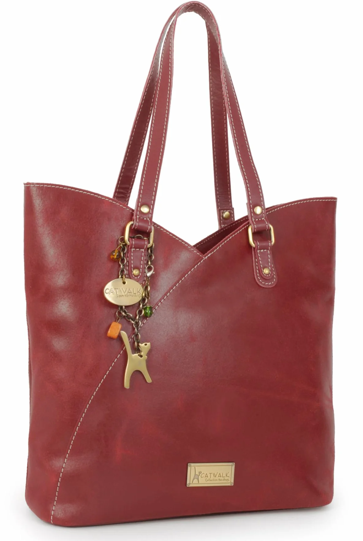 Catwalk Collection Handbags - Damska Duża Torba Typu Tote - Torebka Rozkloszowana na Ramię - Postarzana Skóra - Abigail