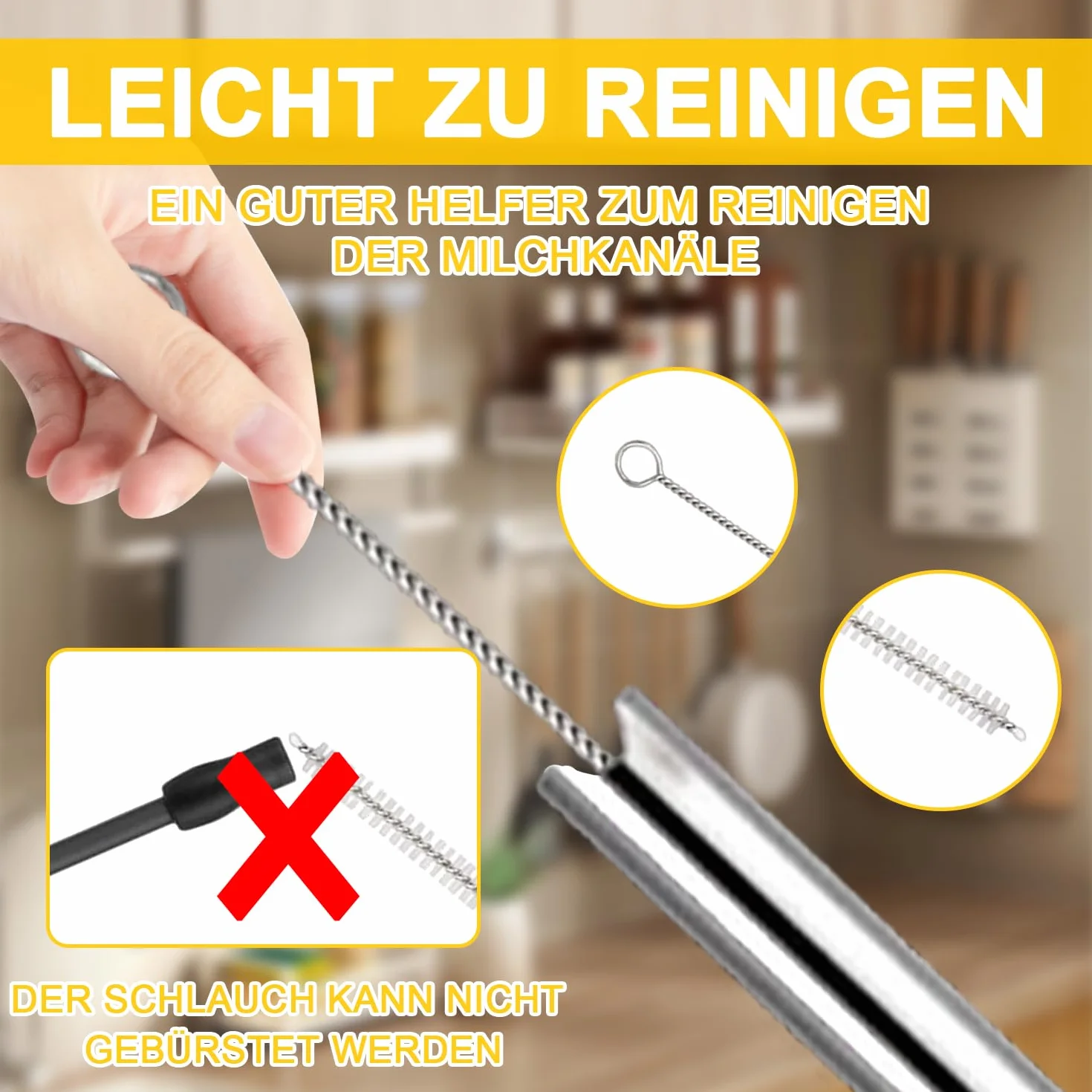 Wąż do mleka kompatybilny z Siemens Eq6 Bosch Veroaroma ekspres do kawy, stal nierdzewna, szczoteczka do czyszczenia