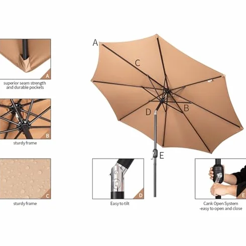 Parasol tarasowy przesunięty - Parasol na zewnątrz do ogrodu przy basenie pokładu trawnika - Przenośny parasol plażowy z UPF50+ ochrona przed przyciskiem nachyleniem i korbem ułatwiającym użytkowanie