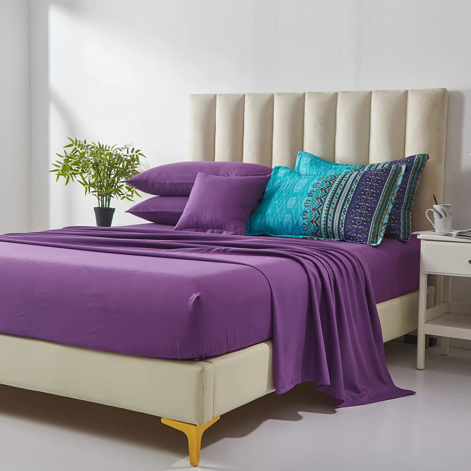 Zestaw pościeli Boho 8-częściowy king-size Aqua Paisley mikrofibra