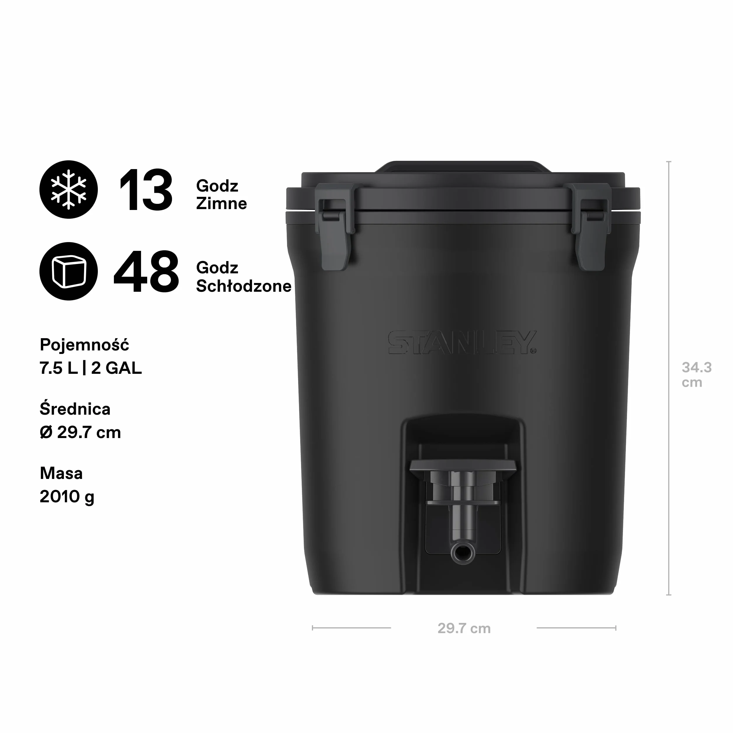 Stanley 1913 Fast-Flow Dzbanek Na Wodę 7.5L - Utrzymuje Zimno 13 Godzin - Lód Do 2 Dni - Bez BPA - Szczelny - Podwójna Pianka - Solidne Zatrzaski I Uchwyt - Black 2.0