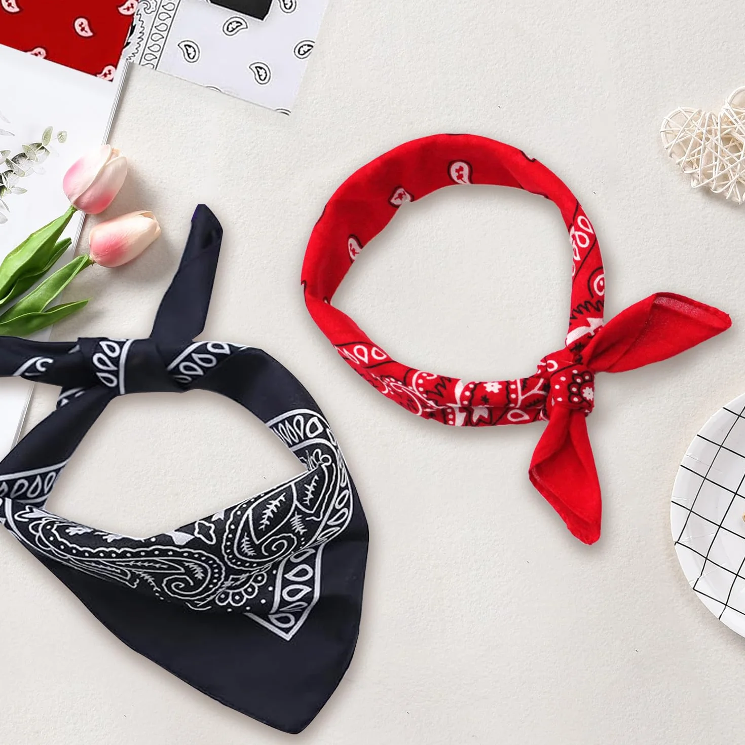 8 sztuk bandany 54 x 54 cm, bandana damska, duża, w stylu retro, dla mężczyzn, miękka i oddychająca, unisex, można nosić jako krawat, maskę, bandanę i opaskę na czoło, czerwony, Rozmiar