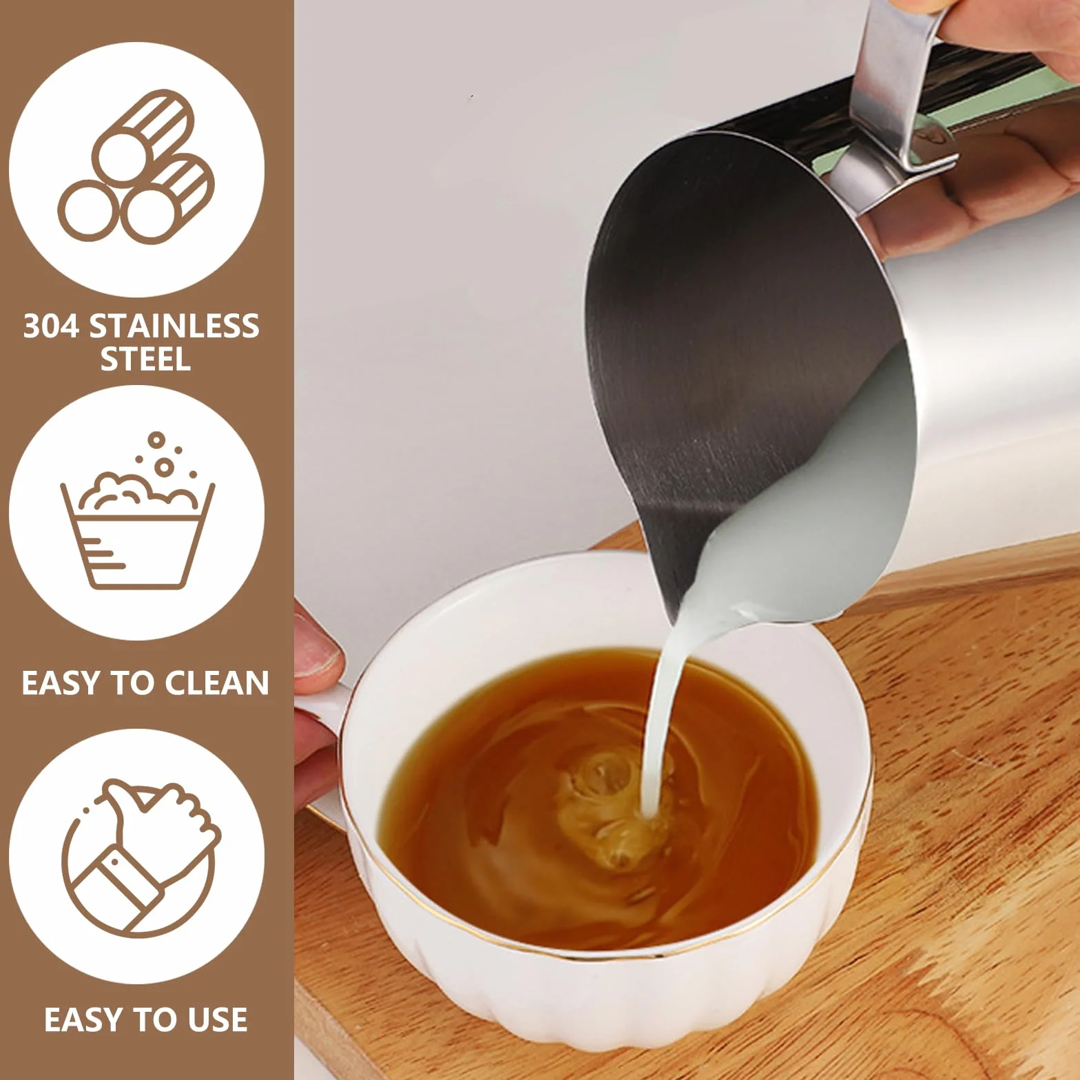Dzbanek na mleko ze stali nierdzewnej 350 ml z oznaczeniem pomiarowym 16 szablonami i pisakami do espresso latte art