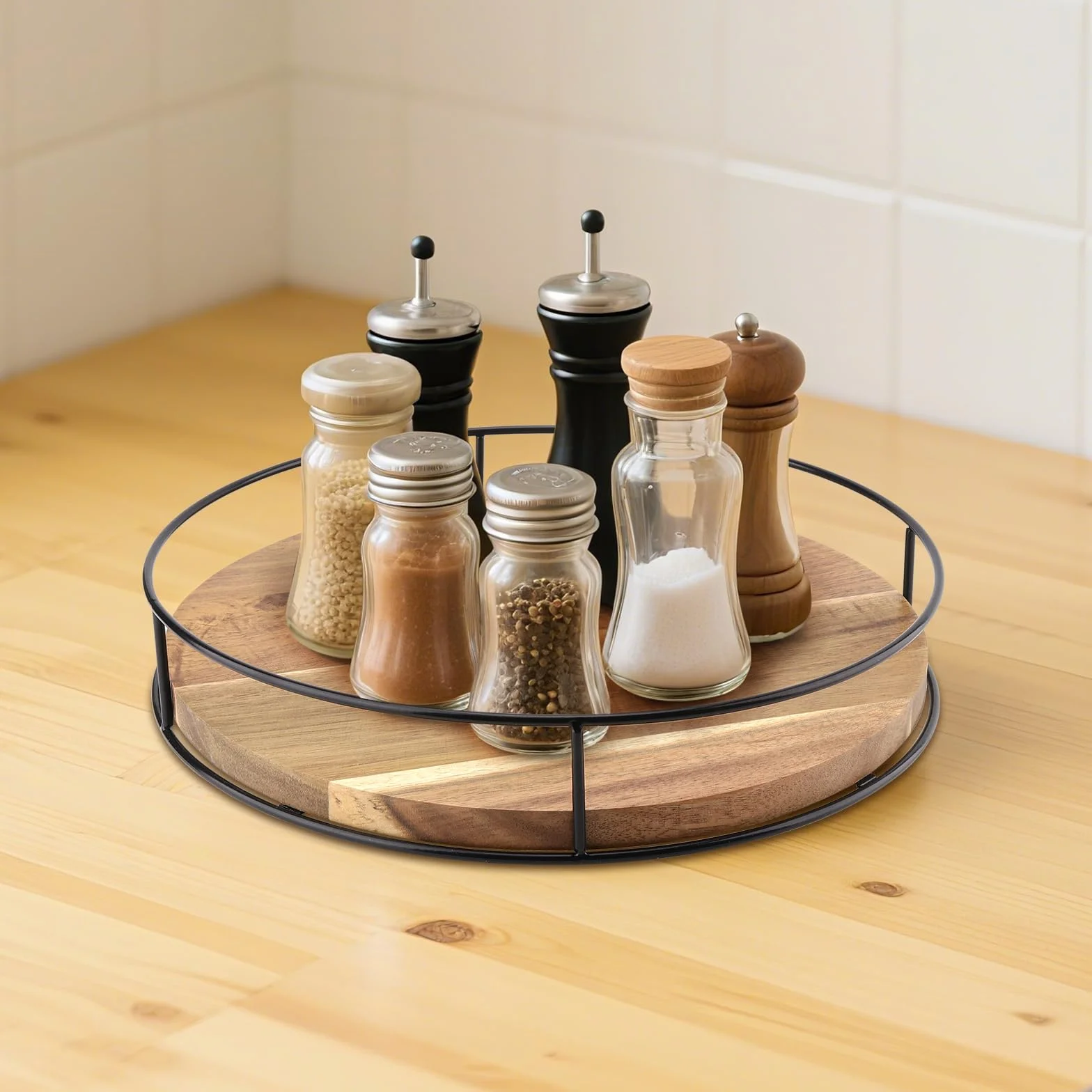 Drewniany talerz obrotowy Lazy Susan 25 cm 360° do kuchni