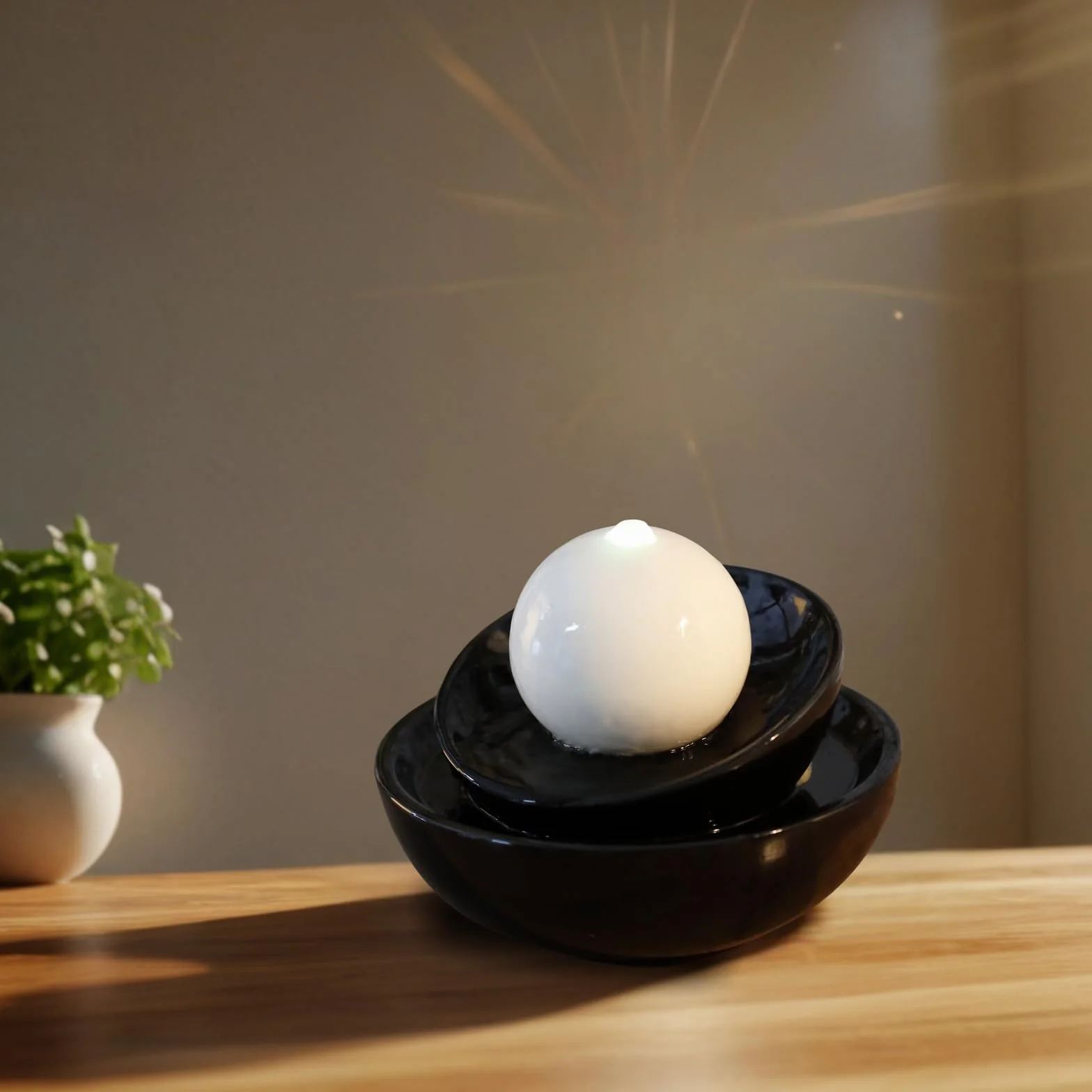 Zen'Light Zen Flow fontanna pokojowa LED ceramiczna czarno-biała 23 x 23 x 18 cm