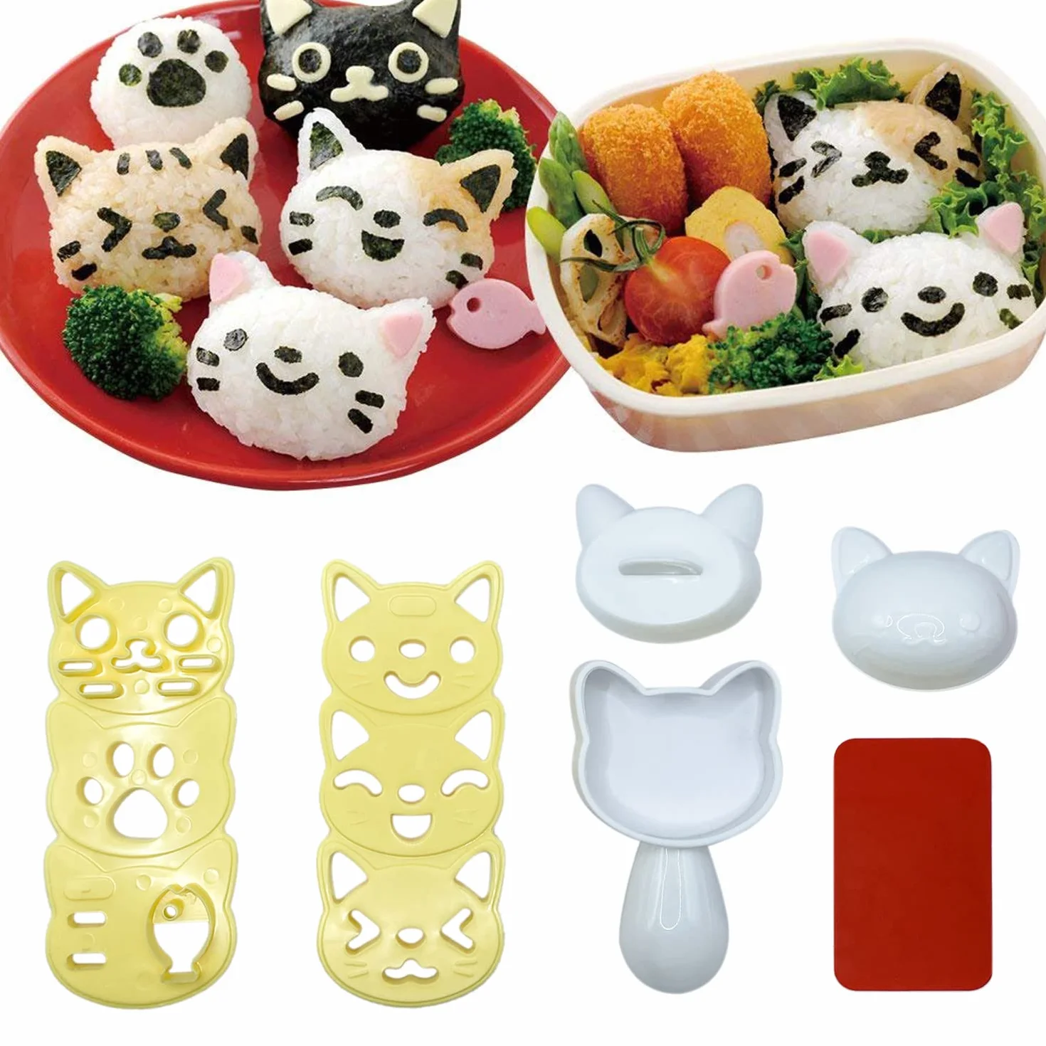 Foremka do ryżu w kształcie kota, Onigiri Maker, 3D piłka ryżowa, zestaw "zrób to sam", do sushi, formowana forma do kulek spożywczych, produkcja sushi, taca, narzędzia kuchenne