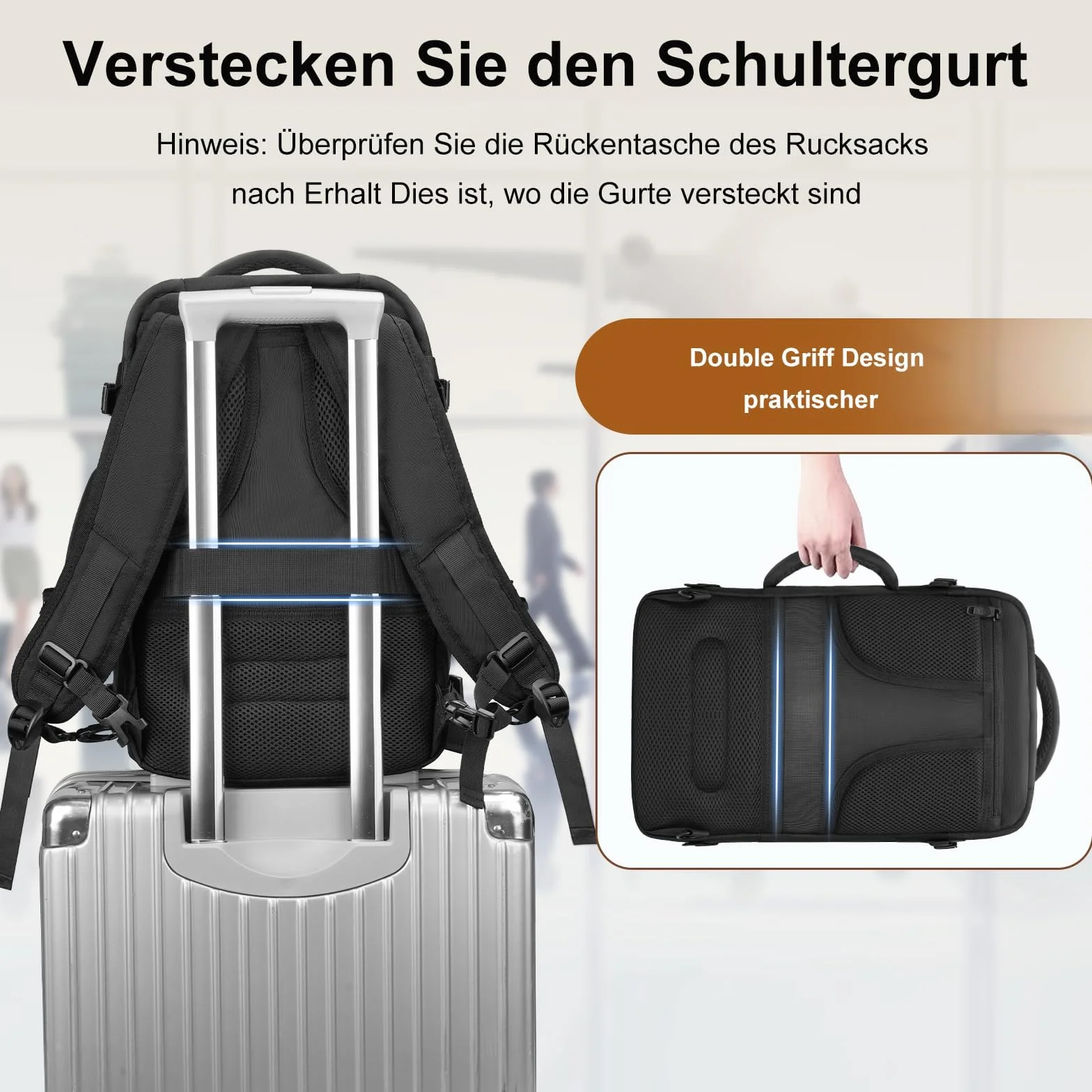 MATEIN Bagaż Podręczny 40x20x25, 20L Plecak Podróżny Męski i Damski do Ryanair, Cabin Bag Travel Backpack do Pracy, Biznesu i Podróży, Czarny