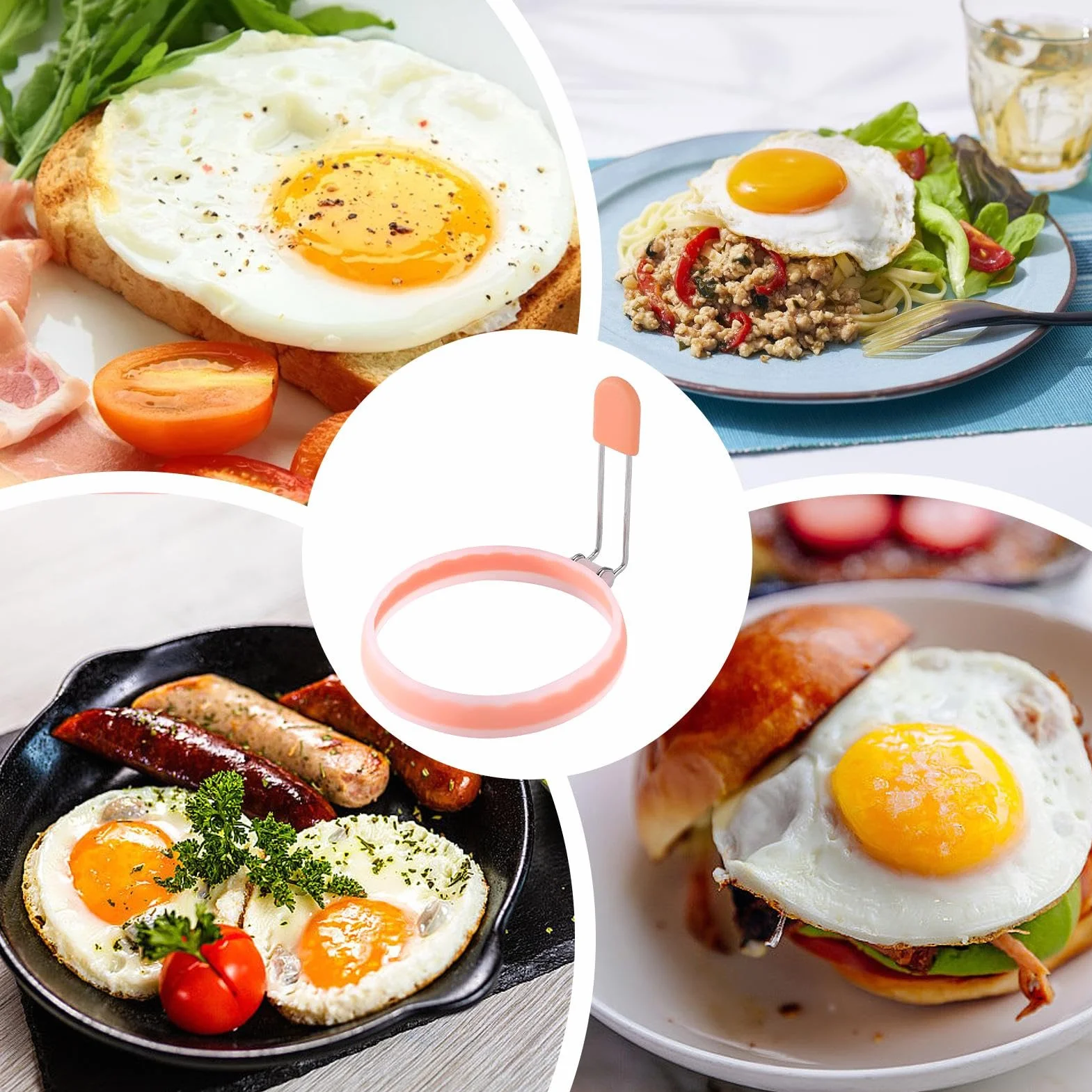 Silicone Egg Rings Non-Stick Round Egg Ring Mold Portable Frying Egg Cooking Rings For Breakfast Sandwiches