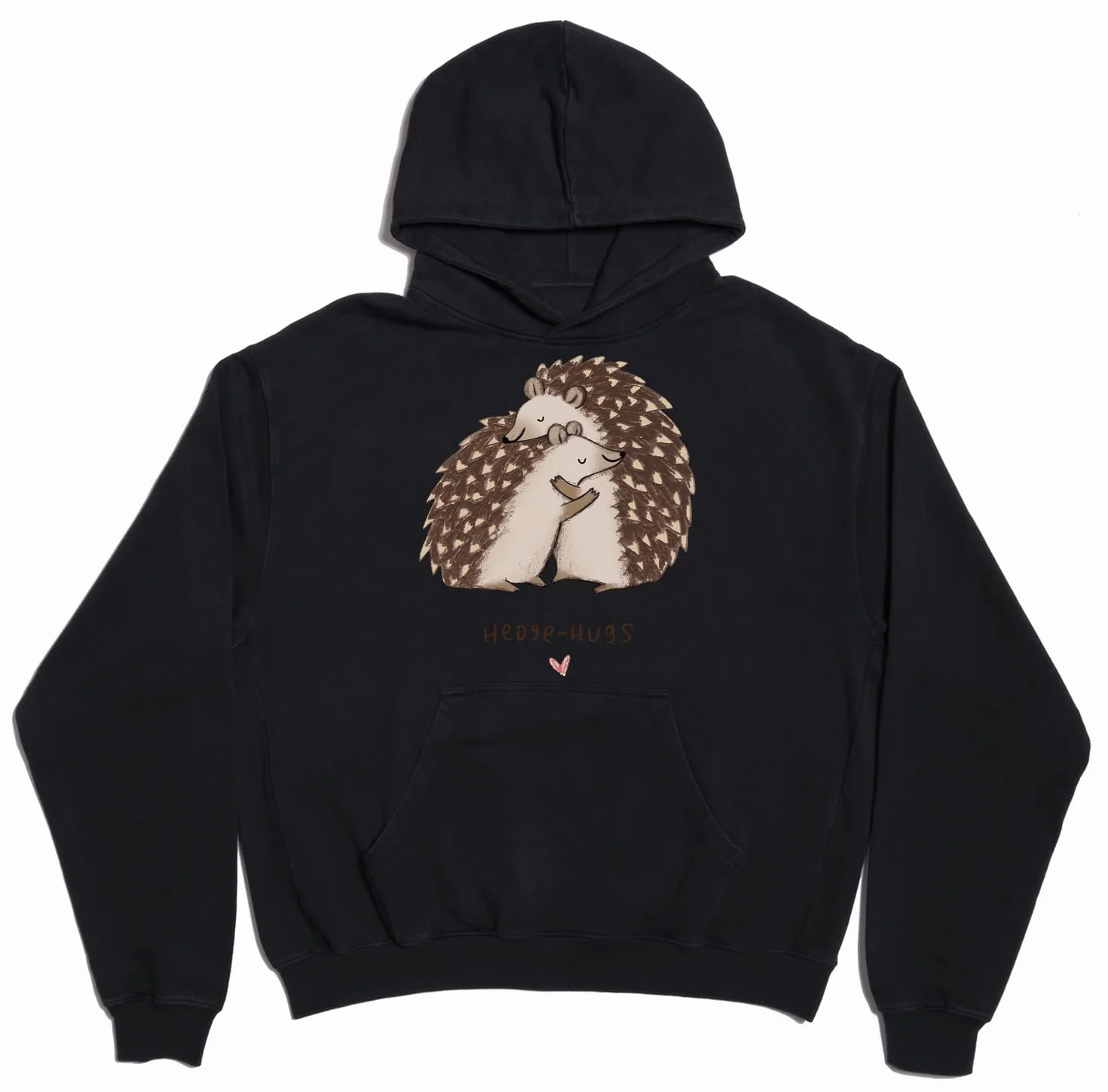 Urocze dzieci rysunek jeż uścisk żywopłot unisex oversize ciężka mieszanka bawełny bluza z kapturem czarna