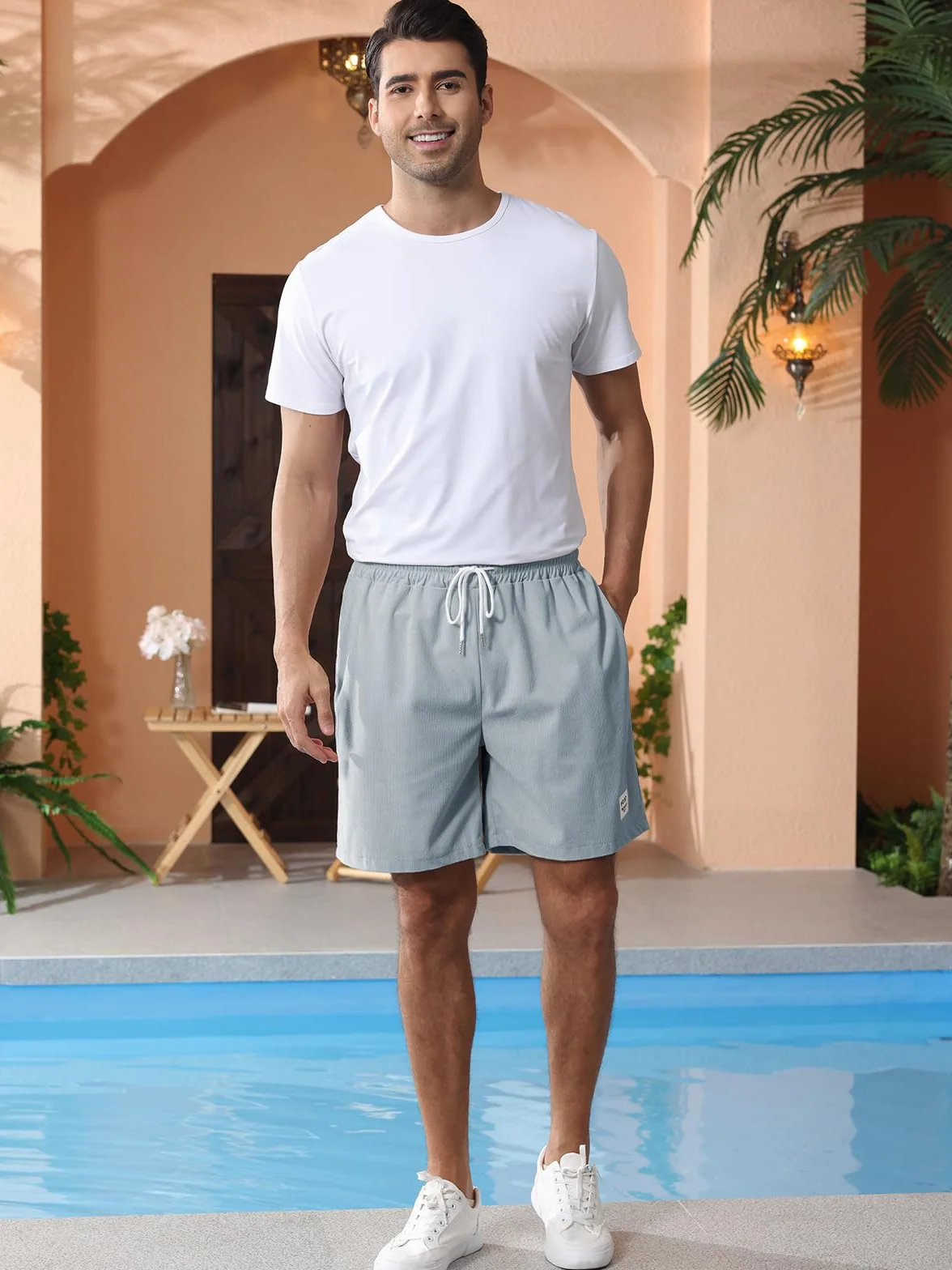 Męskie spodenki na co dzień, modne klasyczne spodenki sportowe, miękkie, slim fit, sztruksowe, bawełniane szorty z kieszeniami