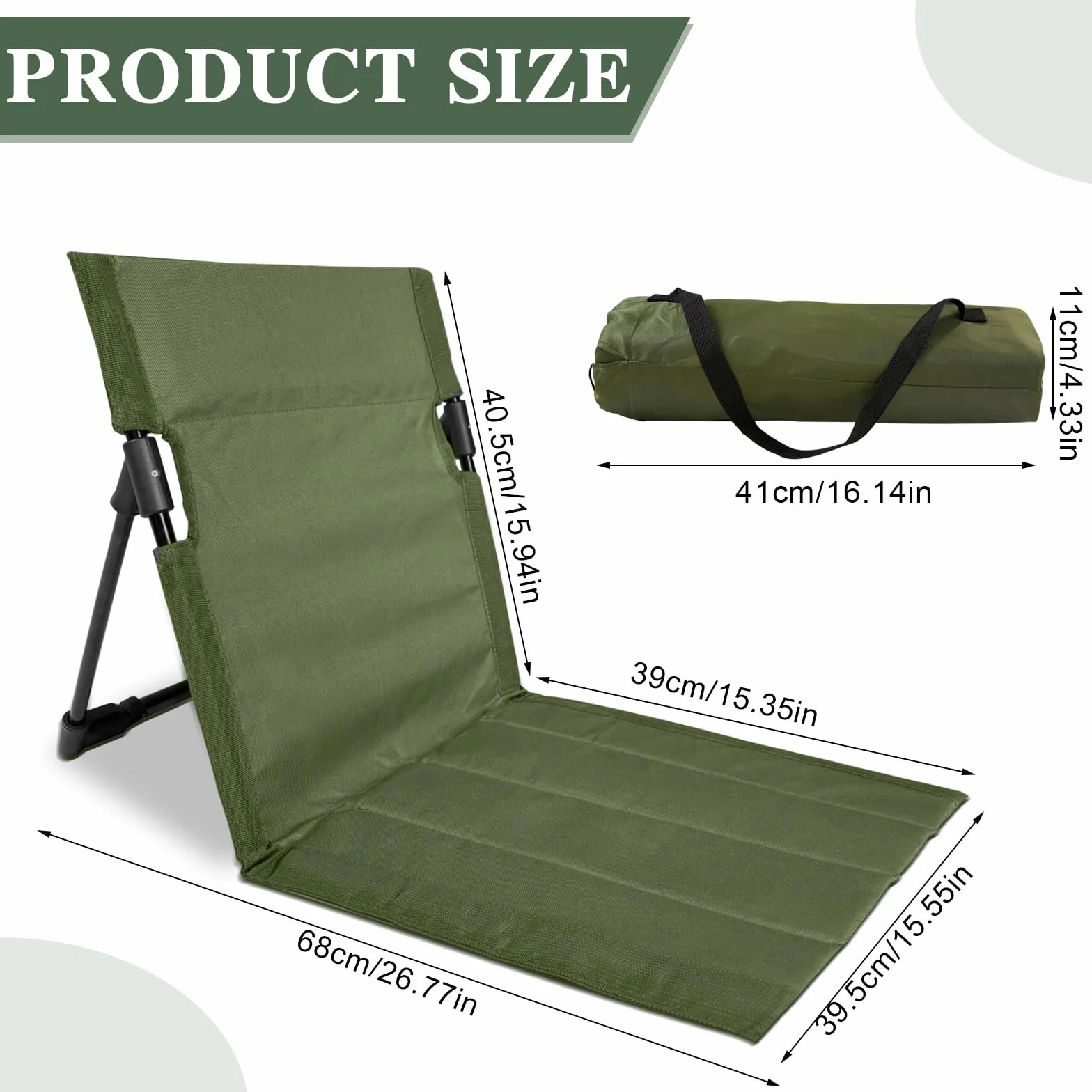 Składane Krzesło Plażowe Outdoor Army Green z Oparciem, Lekkie na Kemping