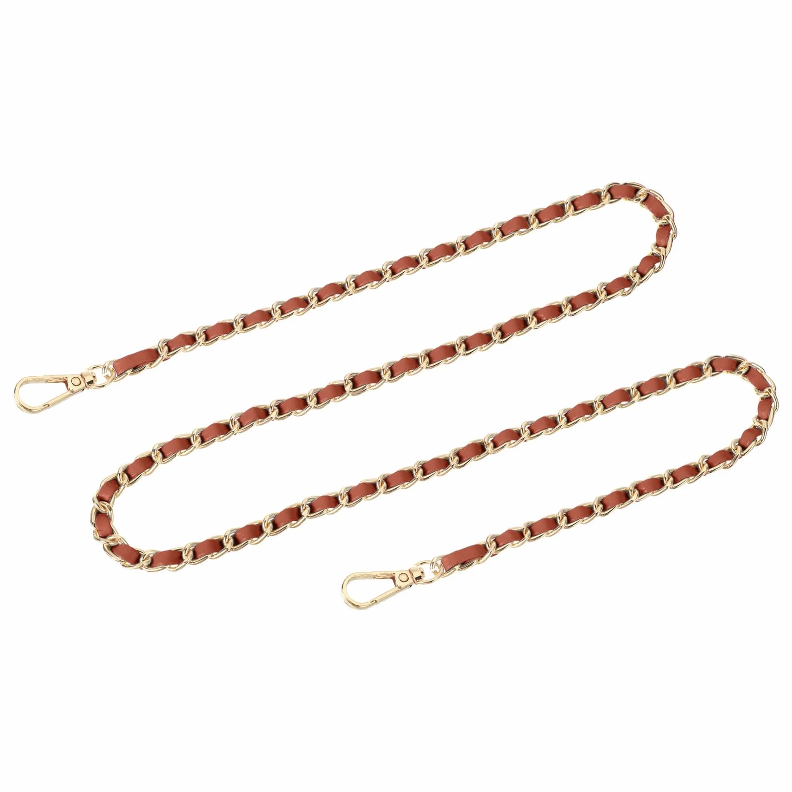 QUARKZMAN Łańcuszek do torebki, 39" skóra, żelazny pasek do torebki, pasek do torebki na ramię i torby crossbody, zapasowy pasek (brązowy pasek + złoty łańcuszek)