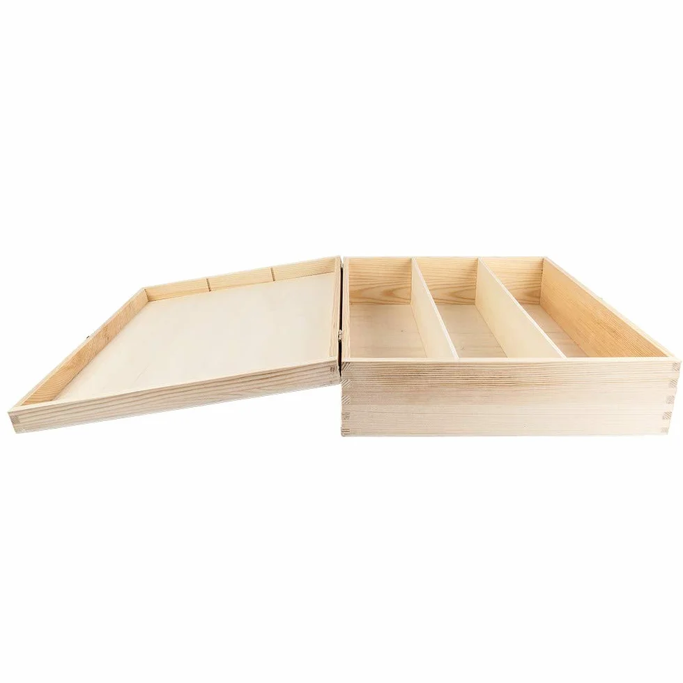 Drewniane pudełko na wino 3 przegródki 35x30x10 cm złote metalowe zamknięcie DIY