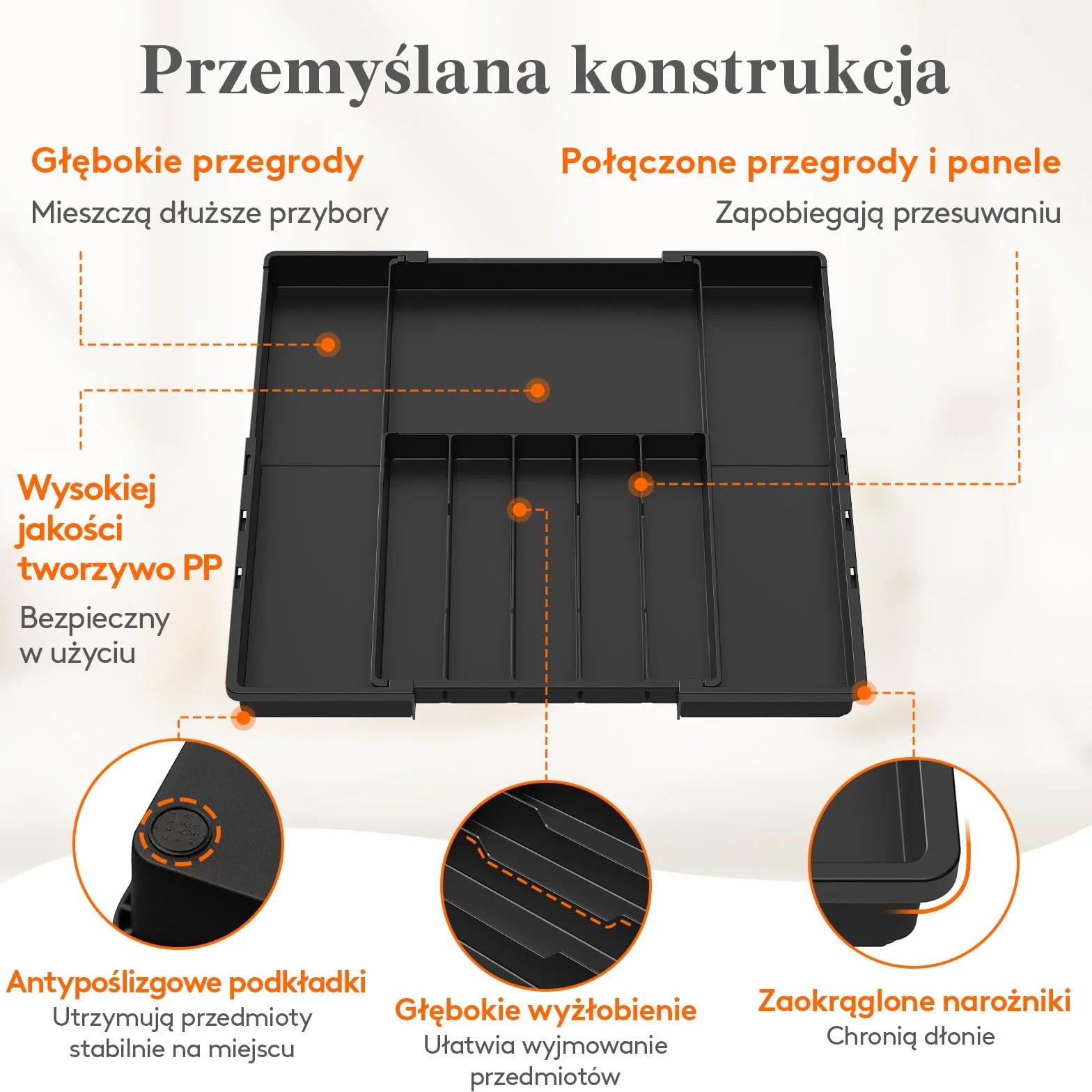 Lifewit Organizer na sztućce do szuflady, regulowany, 5-8 przegródek, szer. 30,5-52 cm, plastikowy
