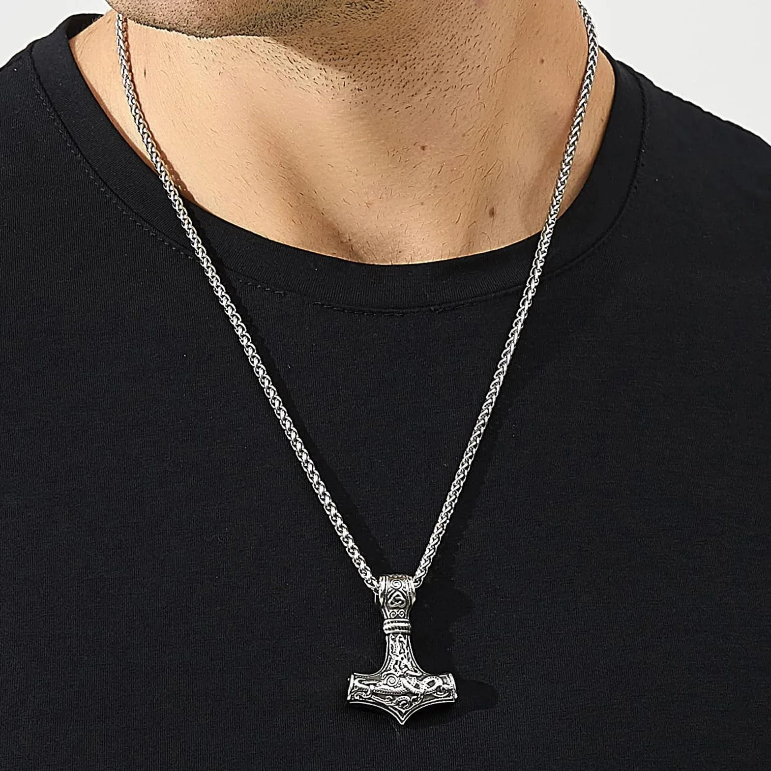 Łańcuszek na szyję z młotem Thor, wisiorek z motywem młota Thor, z celtyckim węzłem, lina wikingów, dla mężczyzn, łańcuszek 60 cm, Stal nierdzewna