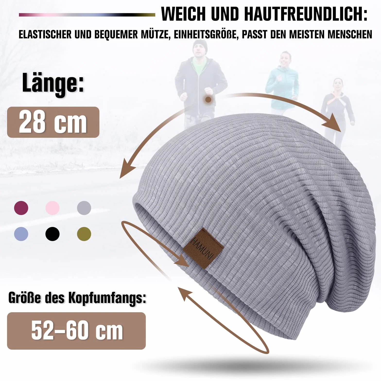 Hamuni Slouch Beanie Czapka damska, męska, elastyczna, miękka, wygodna, z dżerseju, klasyczna, modna, długa czapka typu beanie, idealna na wiosnę, jesień i zimę, szary, jeden rozmiar