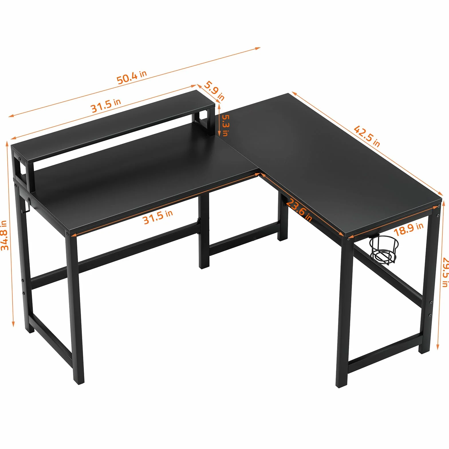 GreenForest Biurko Do Gier w Kształcie Litery L, Narożne, 128 cm, Odwracalny, Czarny
