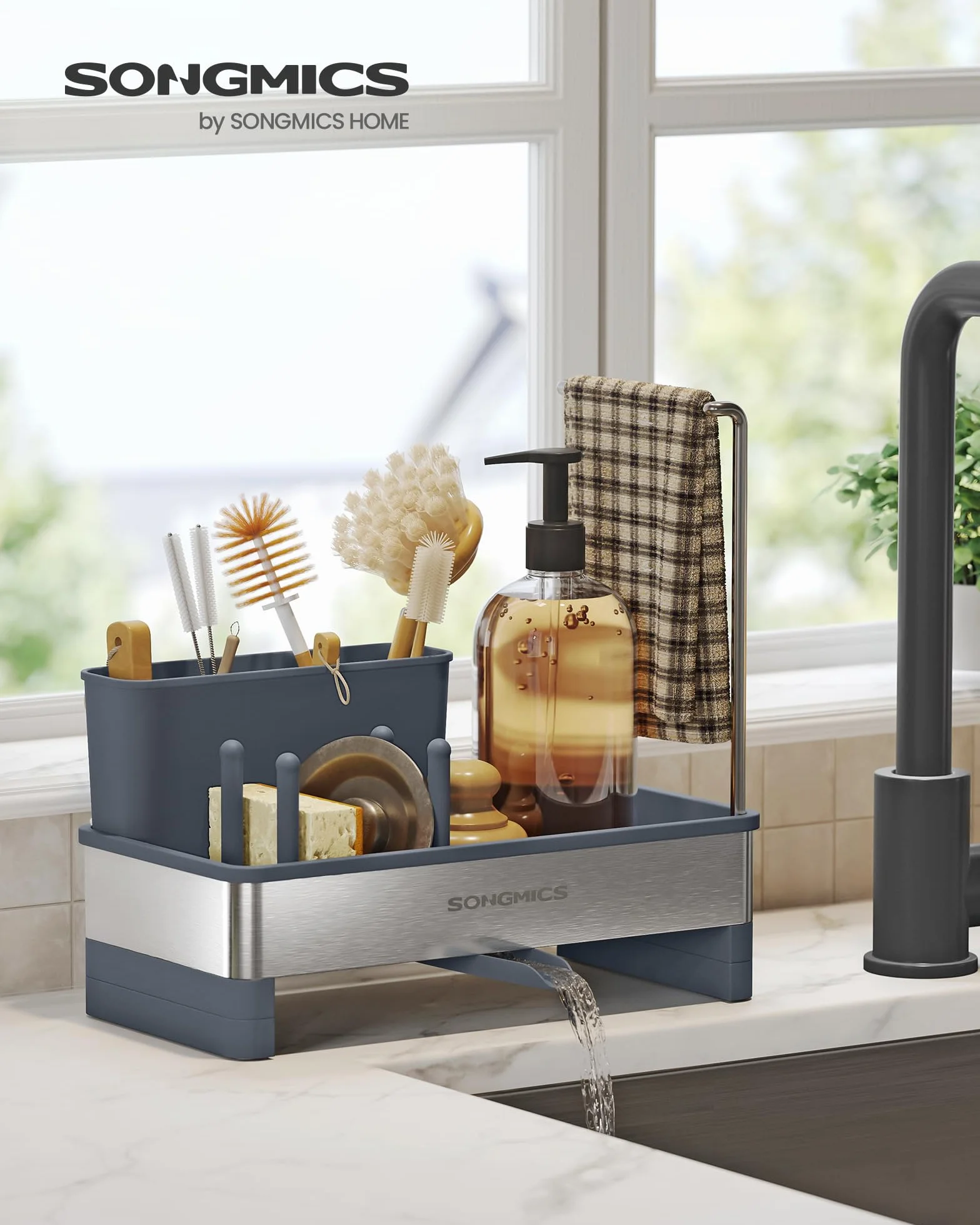 SONGMICS Organizer kuchenny ze stali nierdzewnej, obrotowy odpływ, KCS555GN01