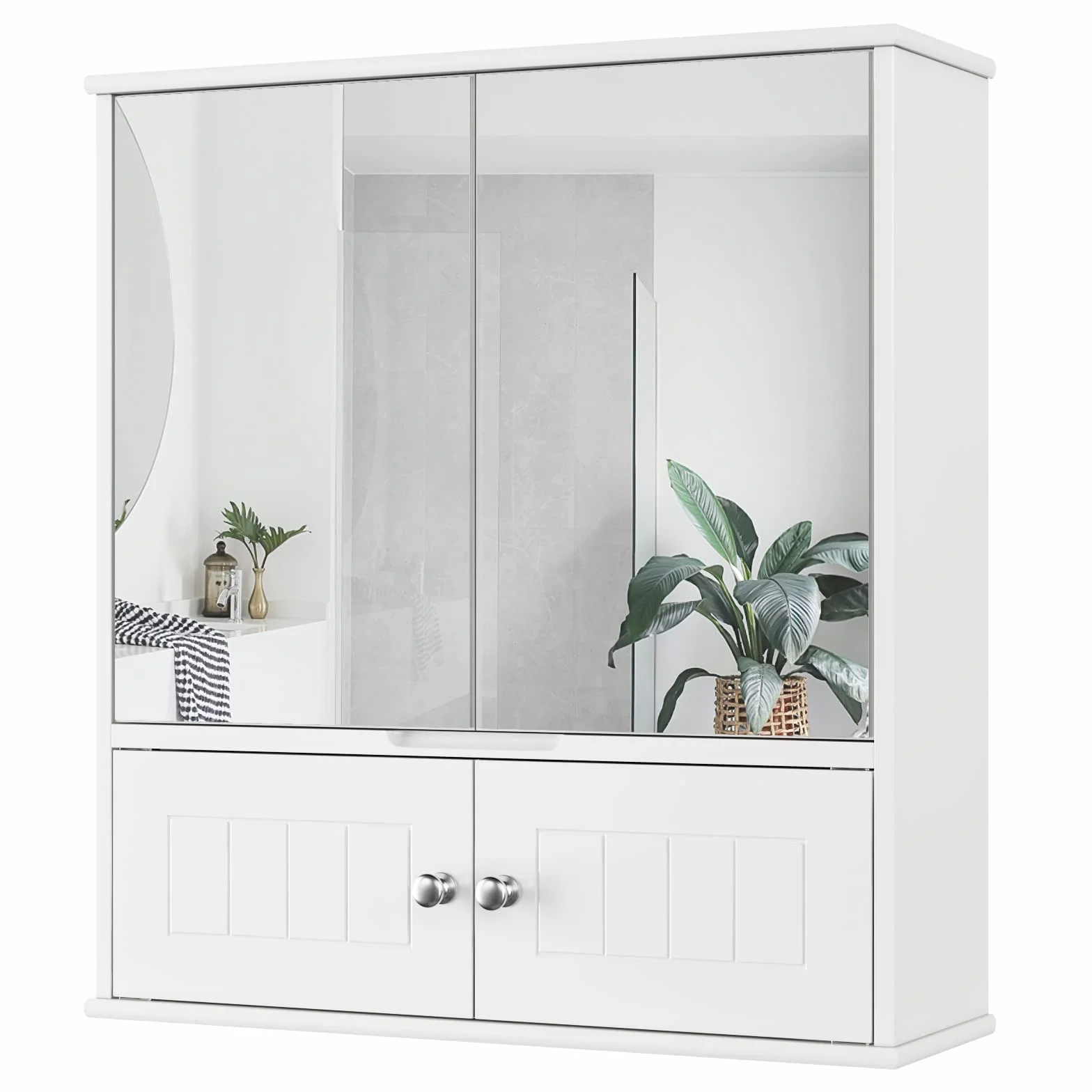 HOCSOK Szafka łazienkowa wisząca z lustrem 60 x 17,5 x 55 cm biała