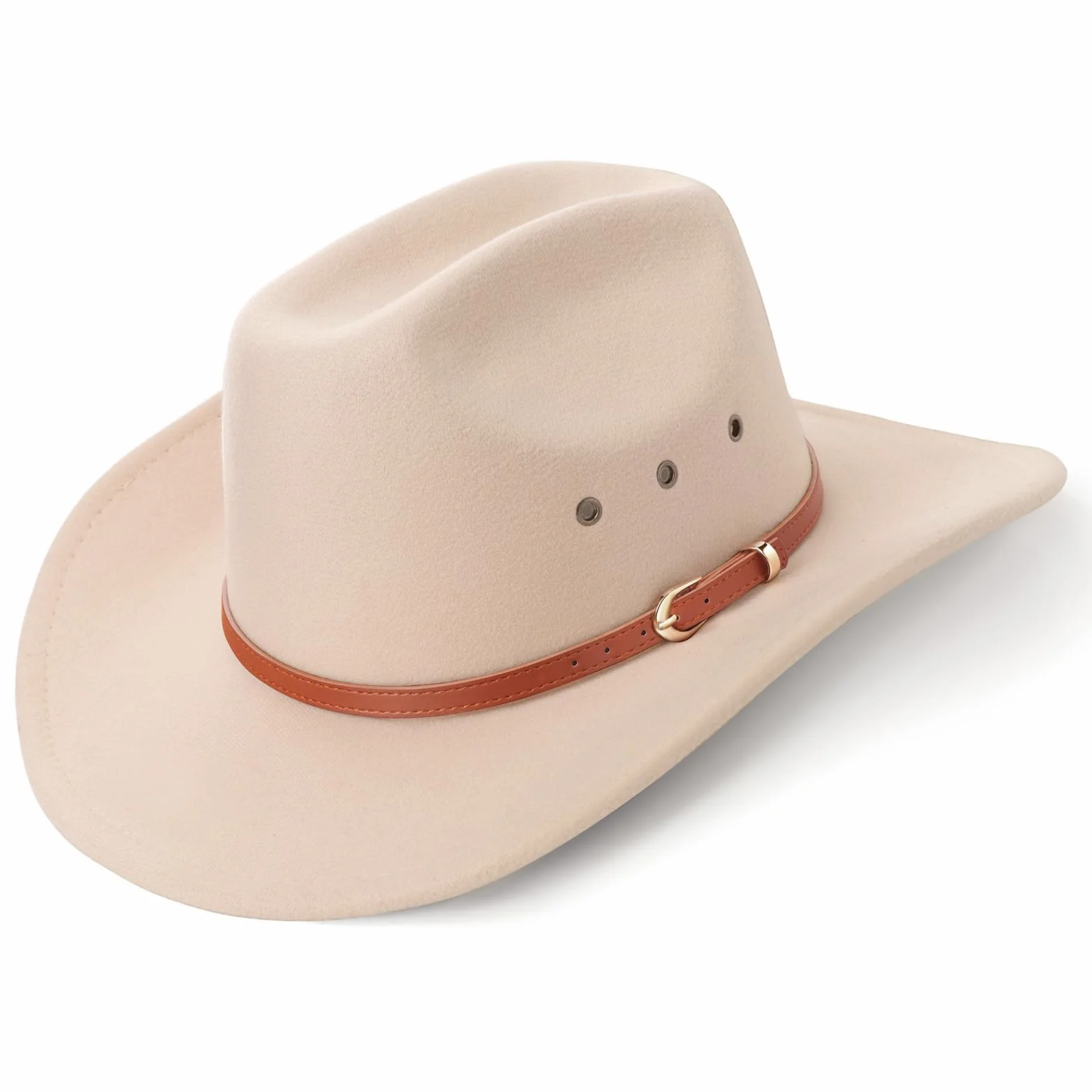 DRESHOW Kapelusz Kowbojski dla Kobiet Kapelusze Filcowe Cattleman Western Retro Fedora Outdoorowy Kapelusz Kowbojski z Szerokim Rondem i Paskiem z Klamrą