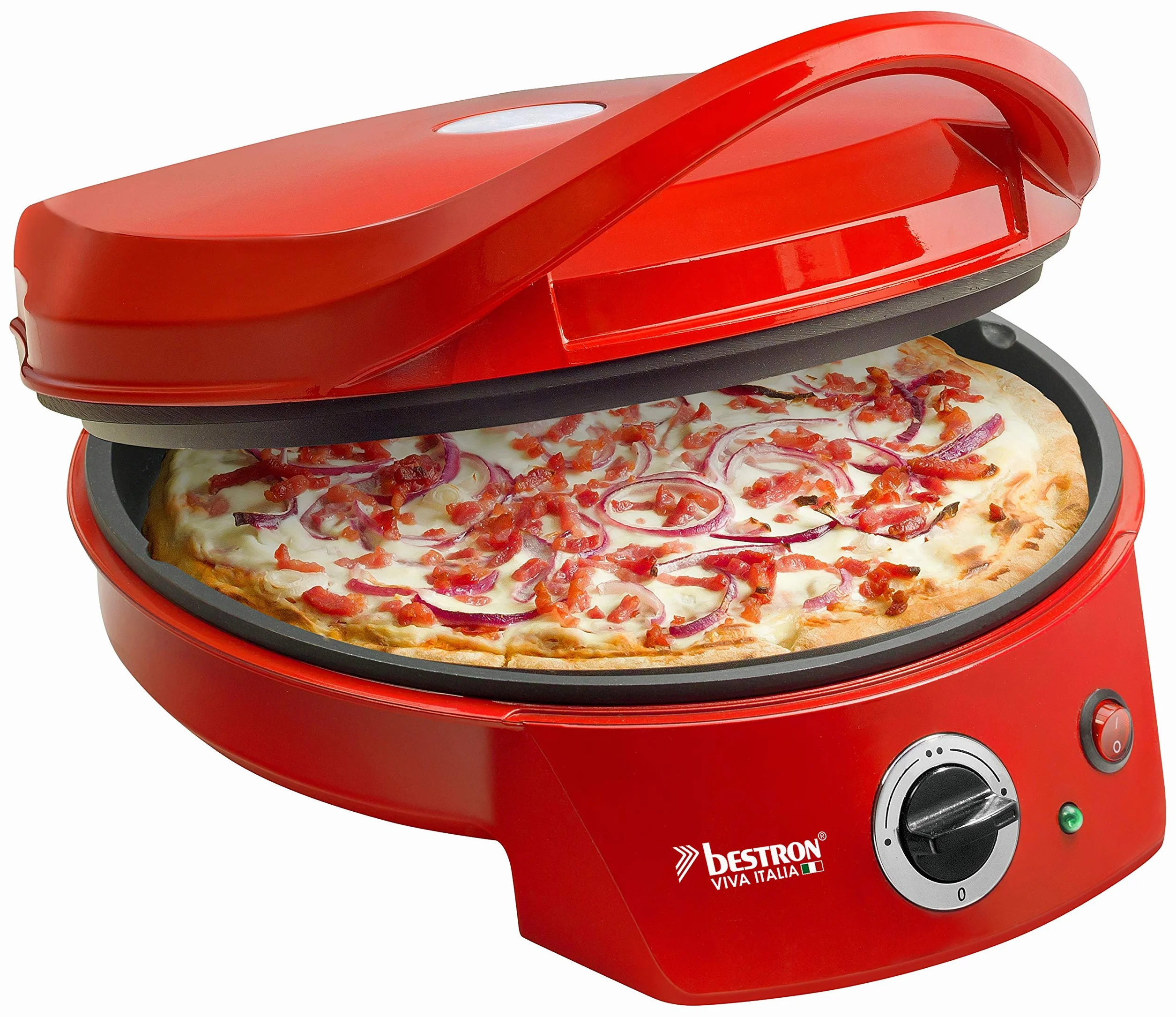 Bestron APZ400 Elektryczny Piec do Pizzy, Ceramika, Miedź, 1800 W, Czerwony