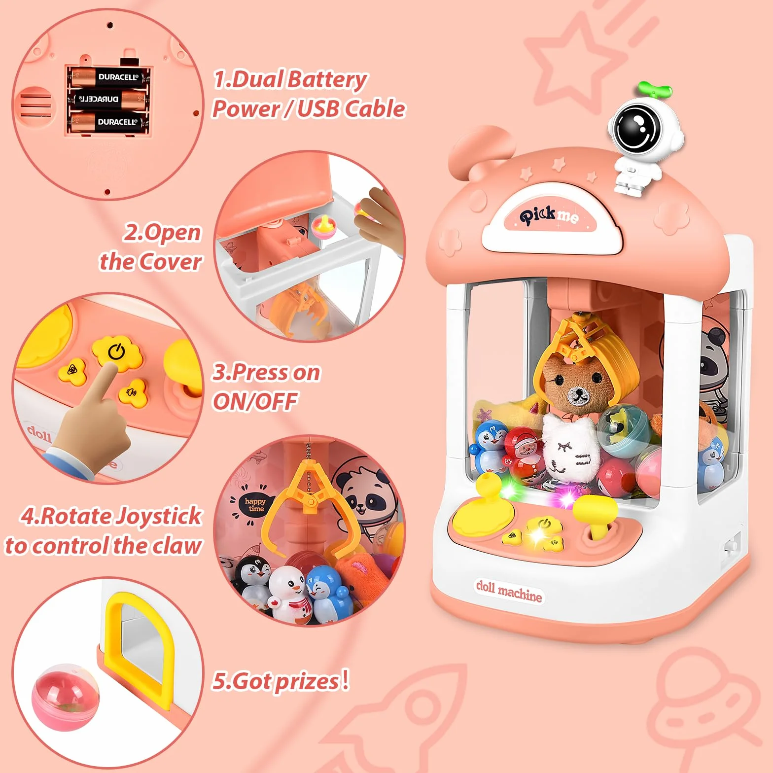 JONRRYIN Candy Grabber dla dzieci, Mini Candy Machine z dźwiękiem i muzyką, zabawka świąteczna dla dziewczynek 3+