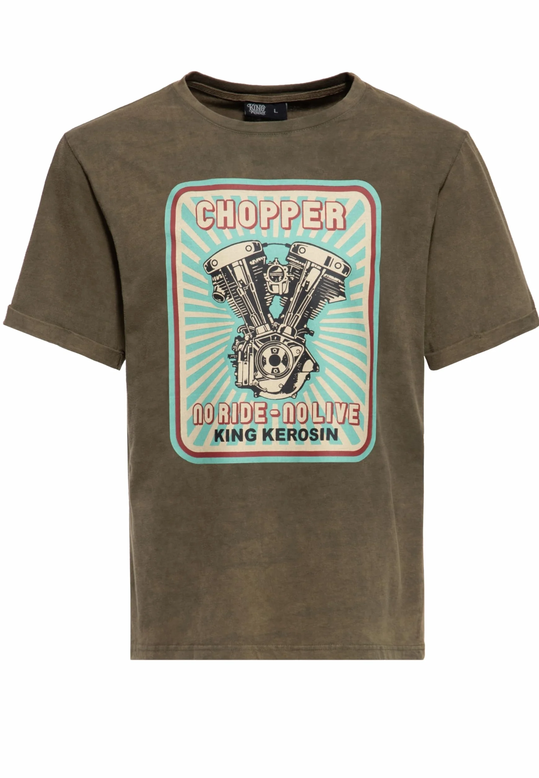 King Kerosin T-shirt męski | koszulka z nadrukiem | koszulka z krótkim rękawem | Acid Washed | unikat | styl vintage | obszycie | Regular Fit | Biker | nadruk | grafika | chopper | motocykl No Ride No