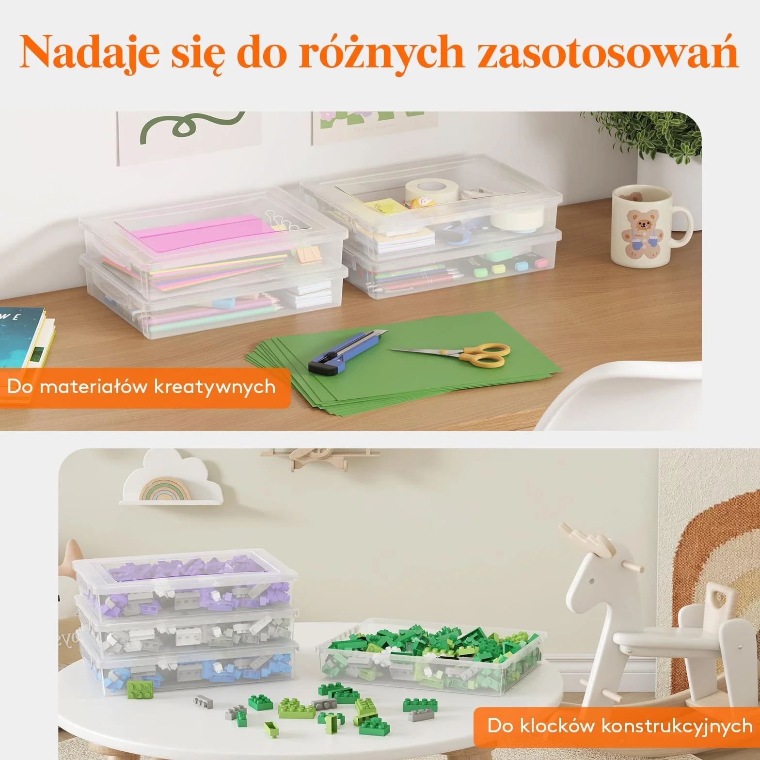 Lifewit 4 plastikowe wielofunkcyjne pudełka do przechowywania z zatrzaskowymi pokrywami, przechowywanie papieru A4, organizacja klasy, przechowywanie materiałów rzemieślniczych, dokumentów