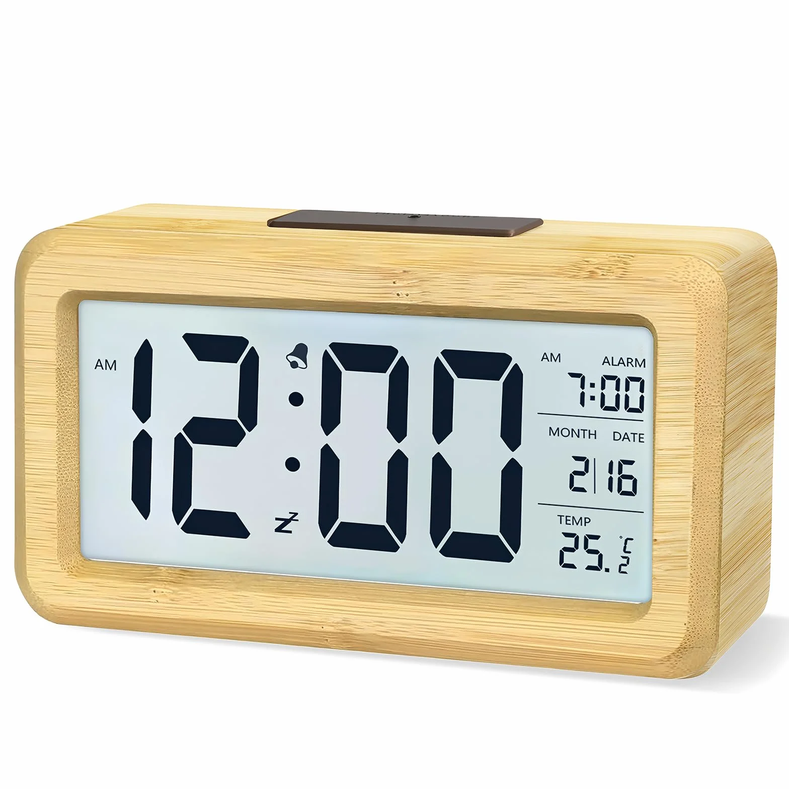 aboveClock Cyfrowy Budzik Z Drewna Duży Wyświetlacz Temperatury Zegar Stołowy Funkcja Drzemki Regulowana Jasność Bambus
