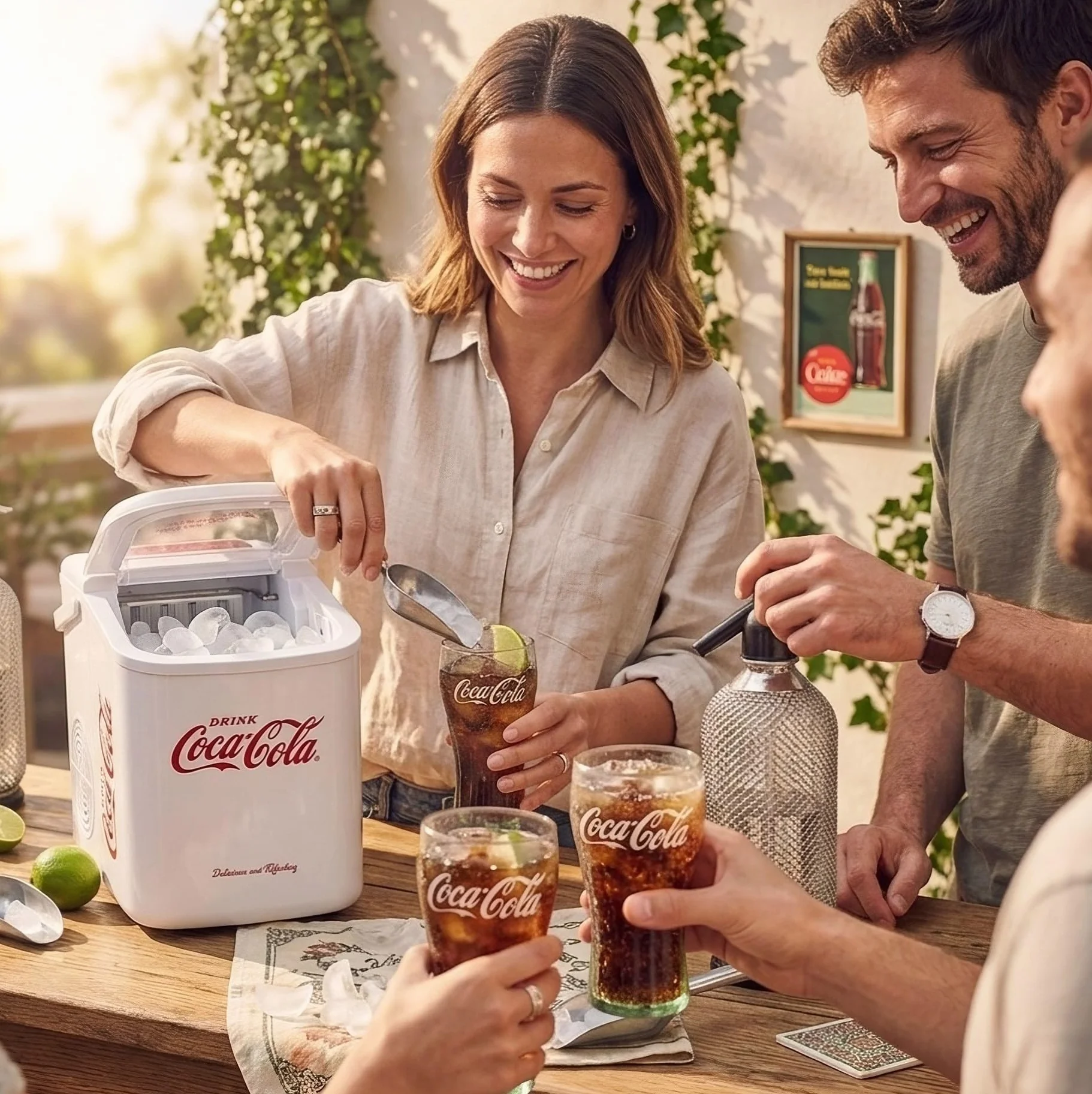 Salco Coca Cola Kostkarka do lodu 10 kg dziennie 2 rozmiary kostek retro biała przenośna