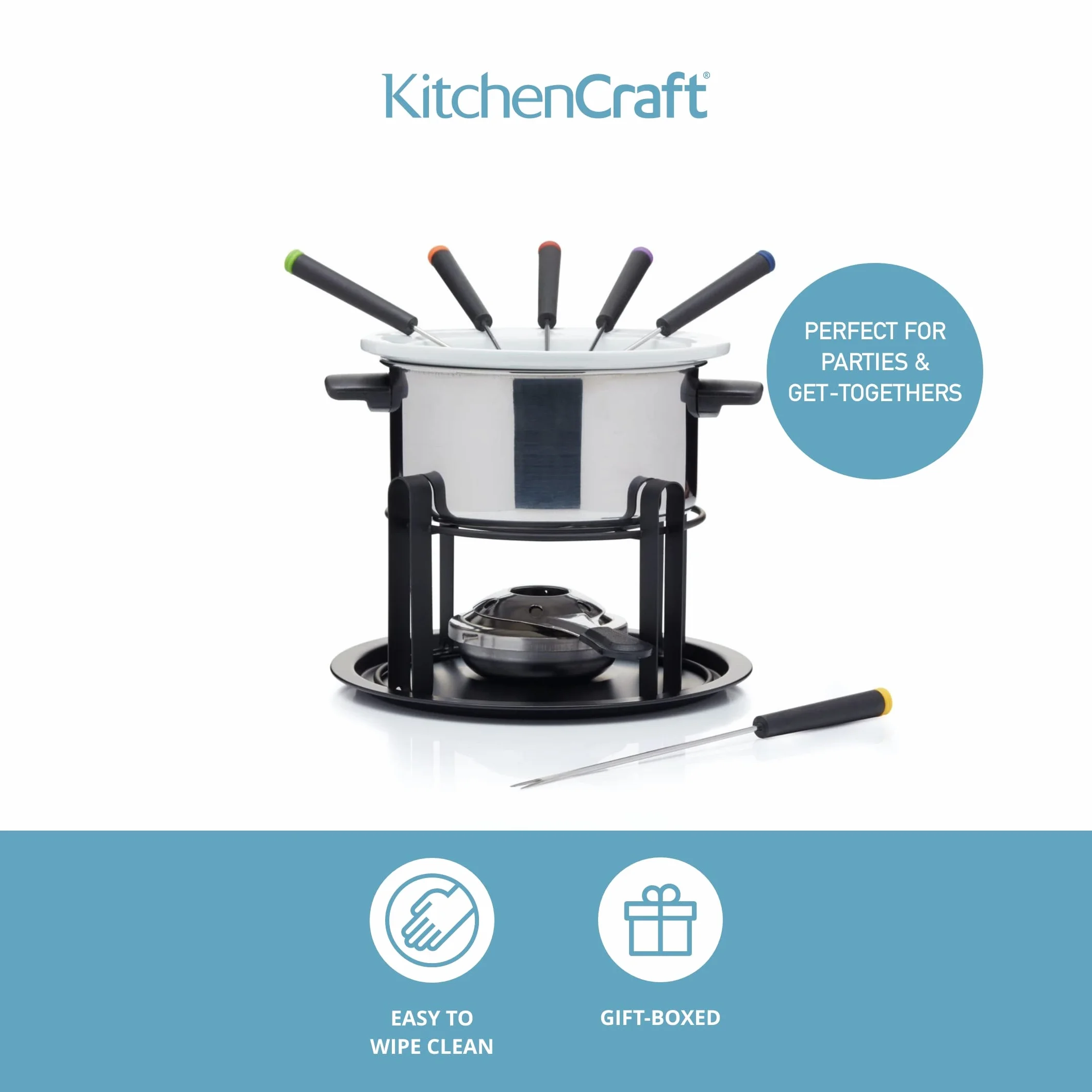 KitchenCraft Zestaw do fondue 3 w 1 srebrny