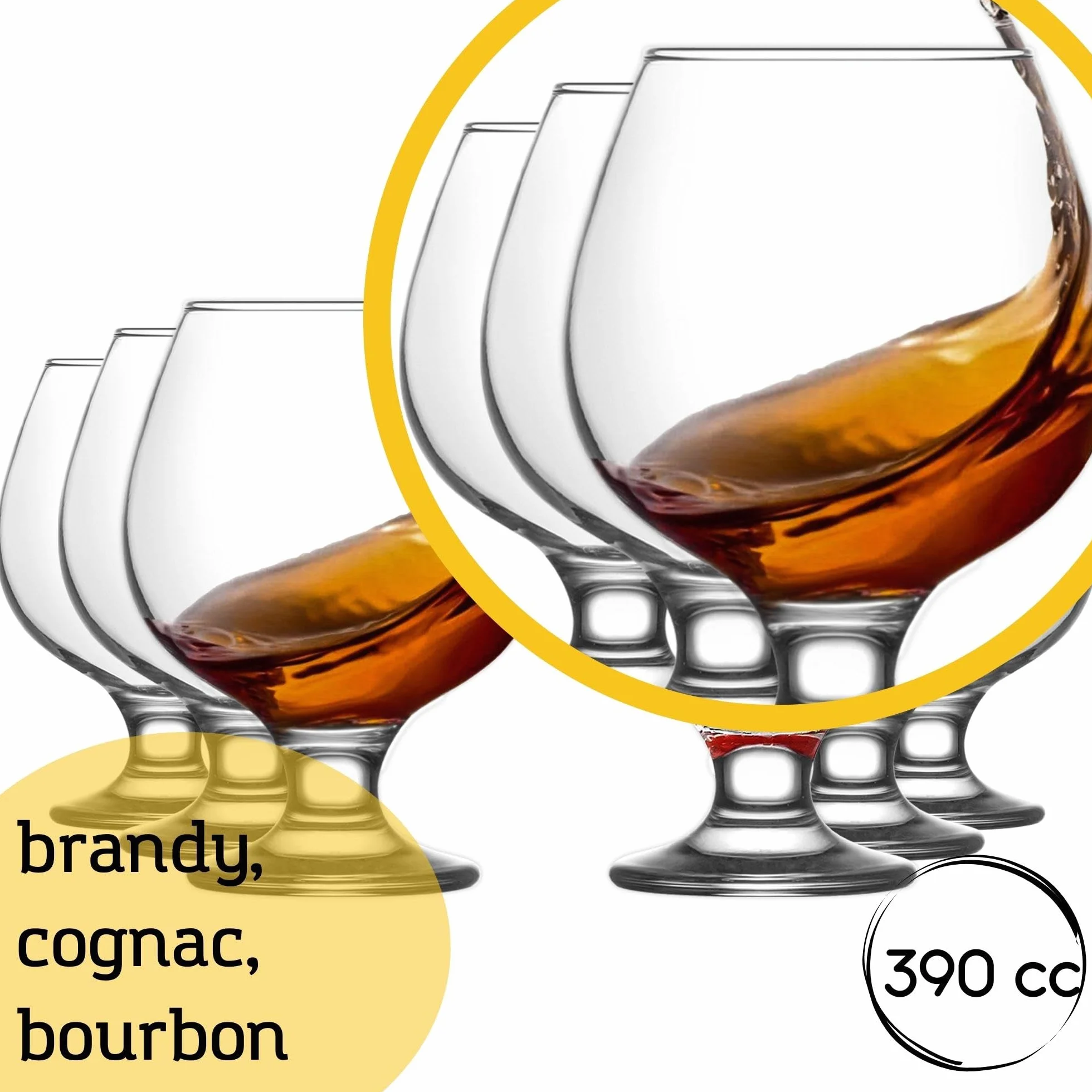 LAV Szklanki do piwa, zestaw 6 sztuk, 390 ml, bez zawartości ołowiu, do piwa Tulip Snifter Glass Cognac, na prezent na Dzień Ojca, kieliszki do brandy