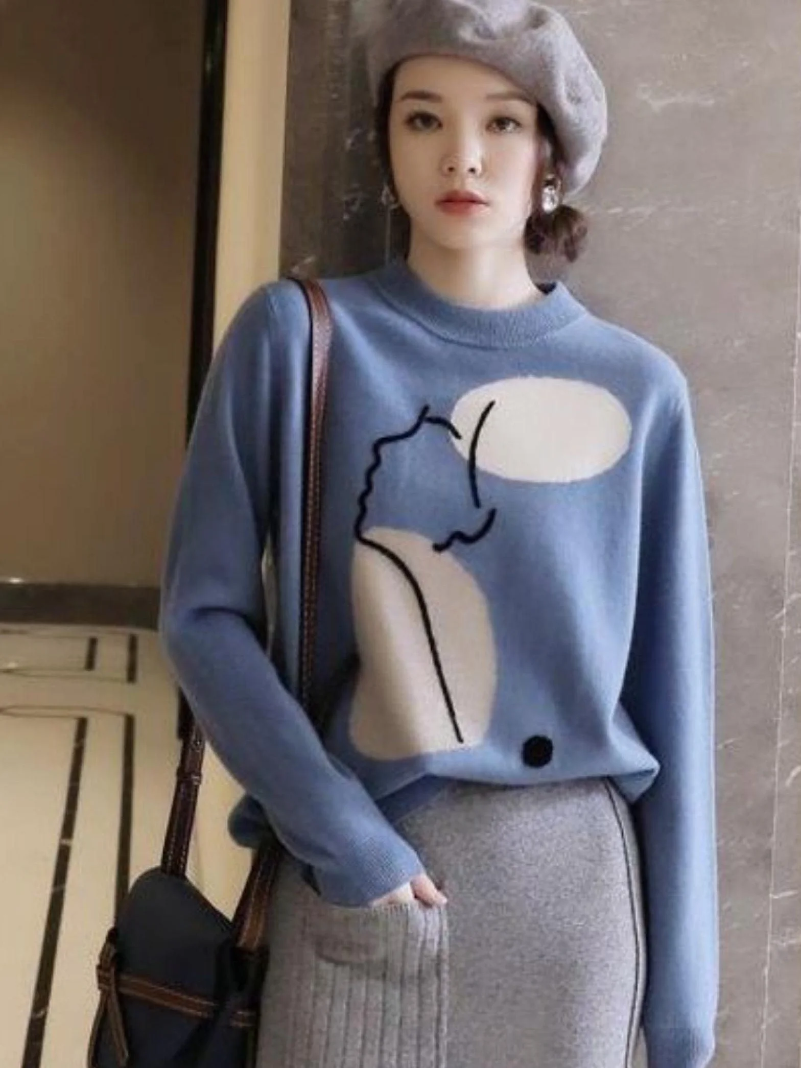 Sweter damski sweter damski sweter dzianinowy odzież zimowa damski sweter modny okrągły dekolt sweter gruby sweter z długim rękawem top nowy na Boże Narodzenie sweter