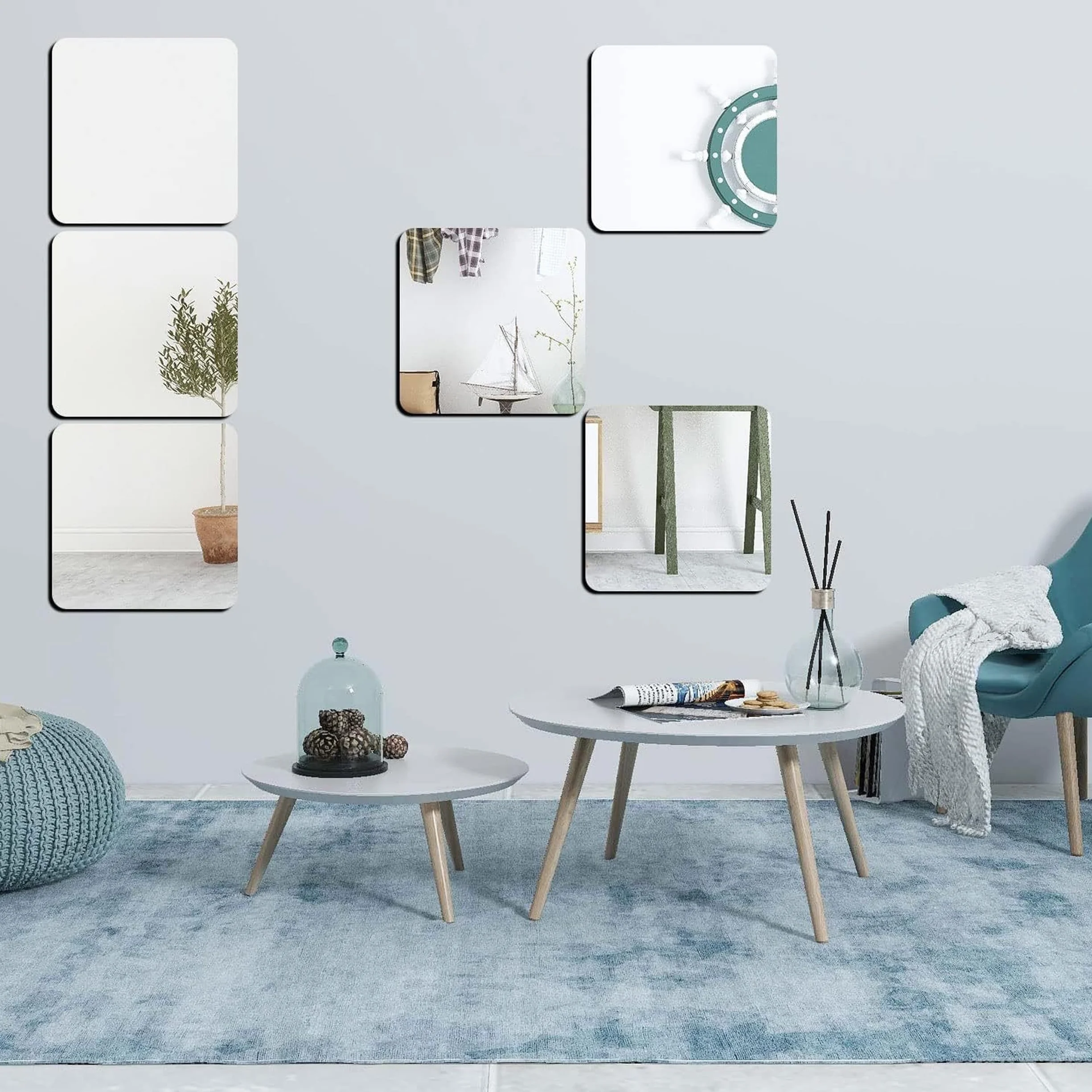 8 sztuk lusterek samoprzylepnych, 20 × 20 cm akrylowe klejone lusterka, lustro ścienne samoprzylepne do przyklejania, klejone lusterko do łazienki i sypialni