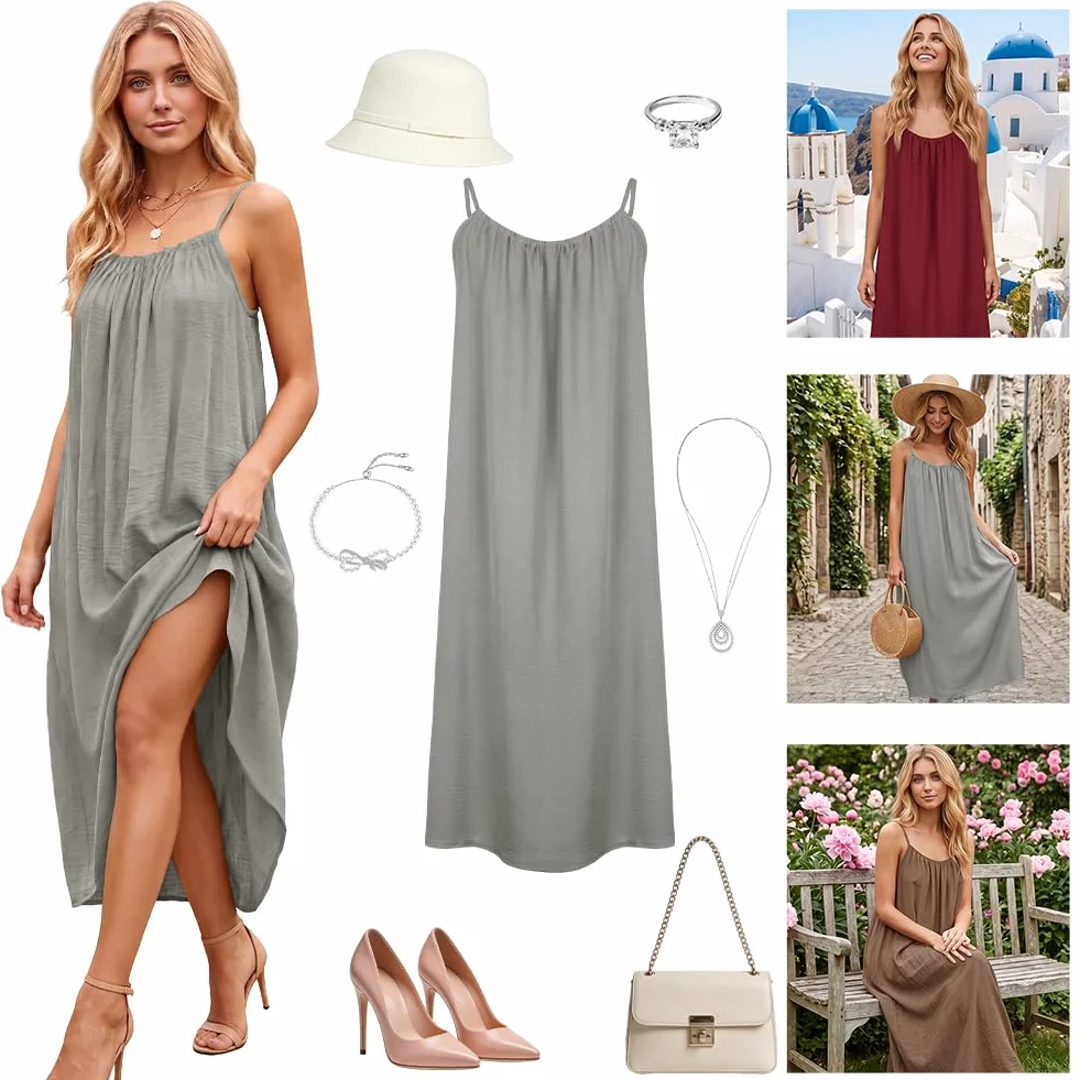 Aomig Letnie sukienki damskie na ramiączkach, sukienka bez pleców, damskie sukienki plażowe, styl boho, na plażę, wakacje