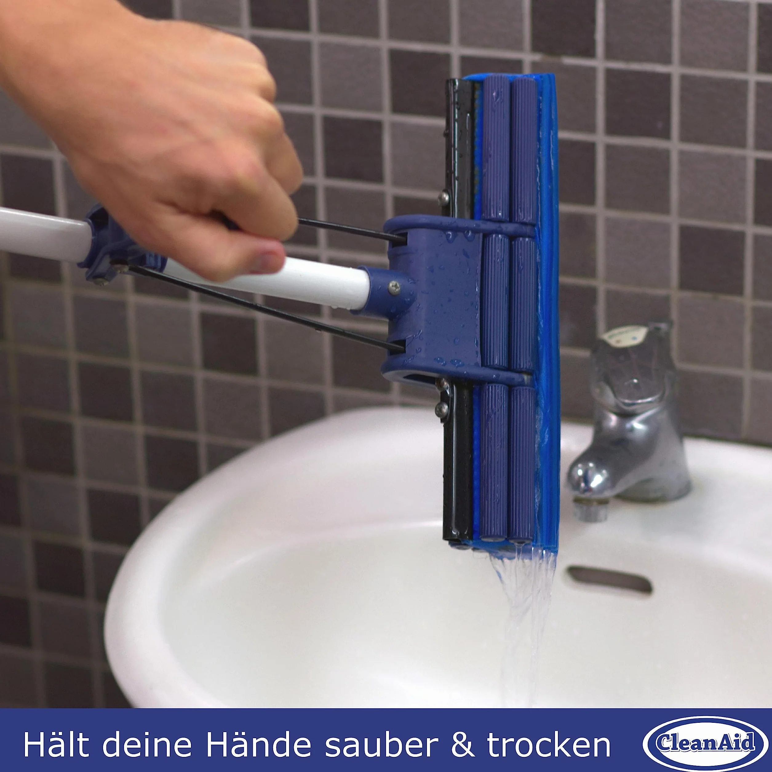 OneTouch Easy Mop Podłogowy - Mop z Gąbki do Podłóg z Teleskopową Rączką, Wbudowaną Wyciskarką i Wysoce Chłonną Gąbką PVA - Mop Gąbkowy do Czyszczenia Podłóg w Kuchni, Łazience i w Całym Domu
